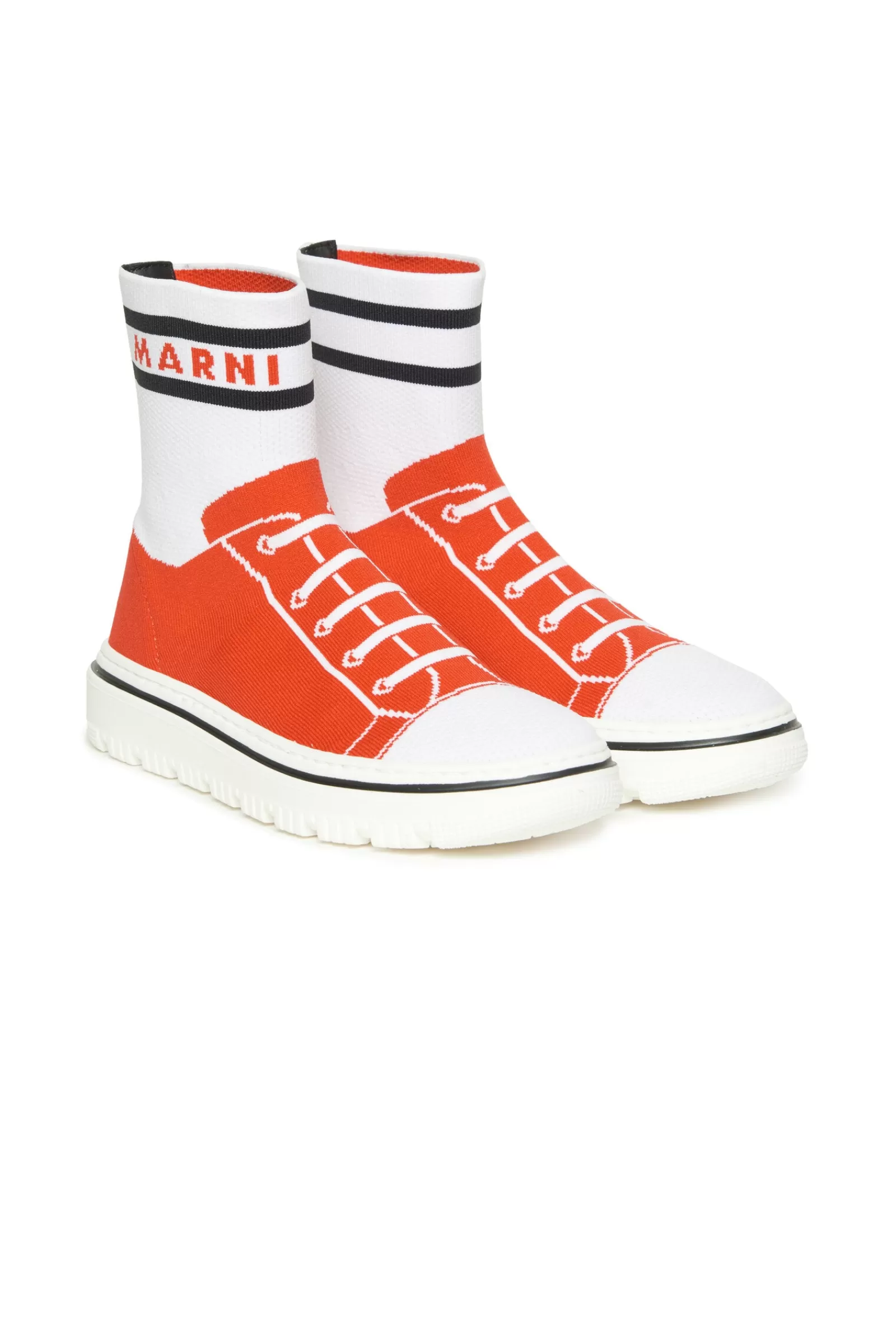 Sneakers<MARNI Scarpe Sneakers Alte In Jaquard Trompe L'Oeil Rosso