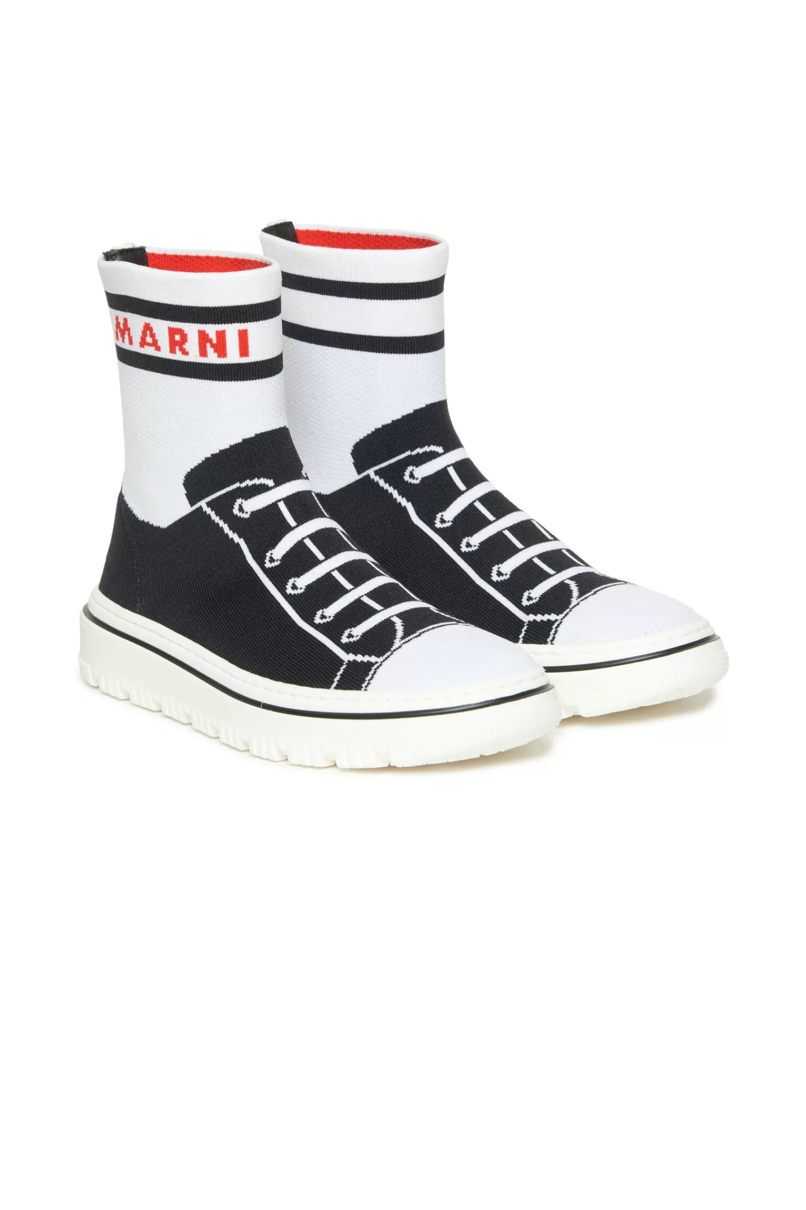 Sneakers<MARNI Scarpe Sneakers Alte In Jaquard Trompe L'Oeil Nero