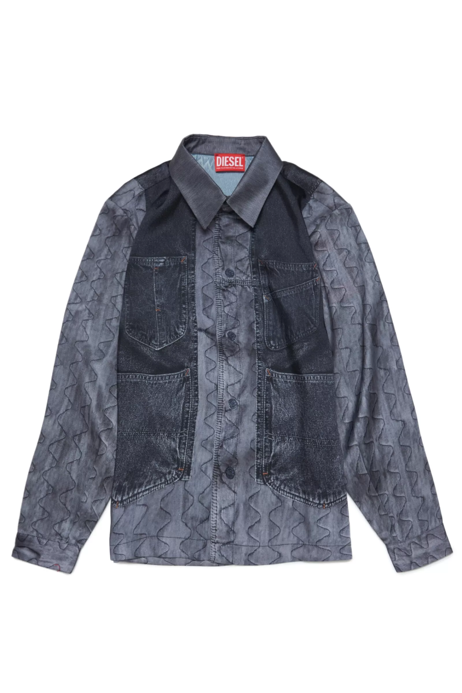 Camicie<DIESEL Shirt With Digital Print Denim And Waistcoat Verde Petrolio