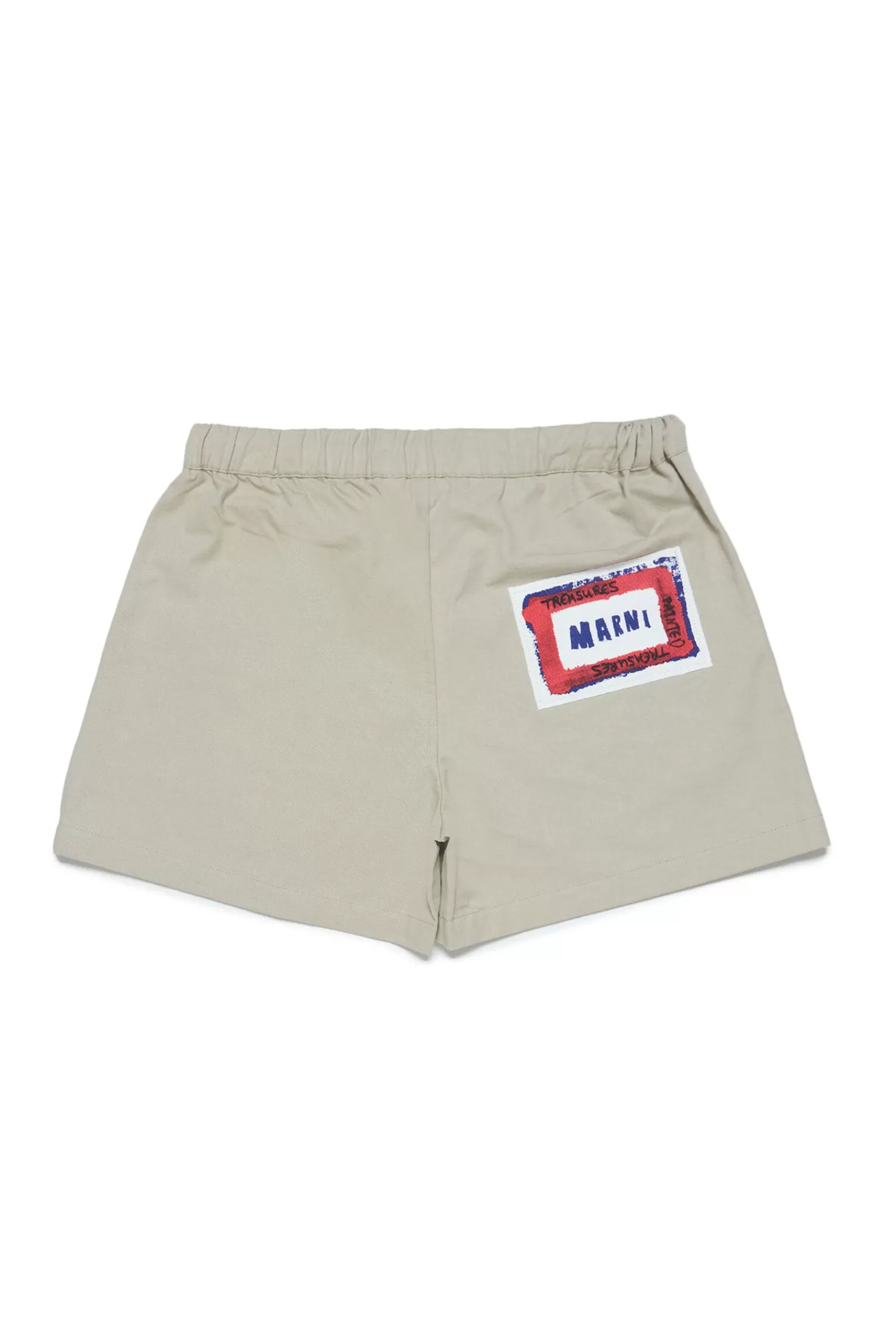 Gonne E Shorts<MARNI Shorts Beige In Gabardina Con Faccia Stampata Sabbia Chiaro