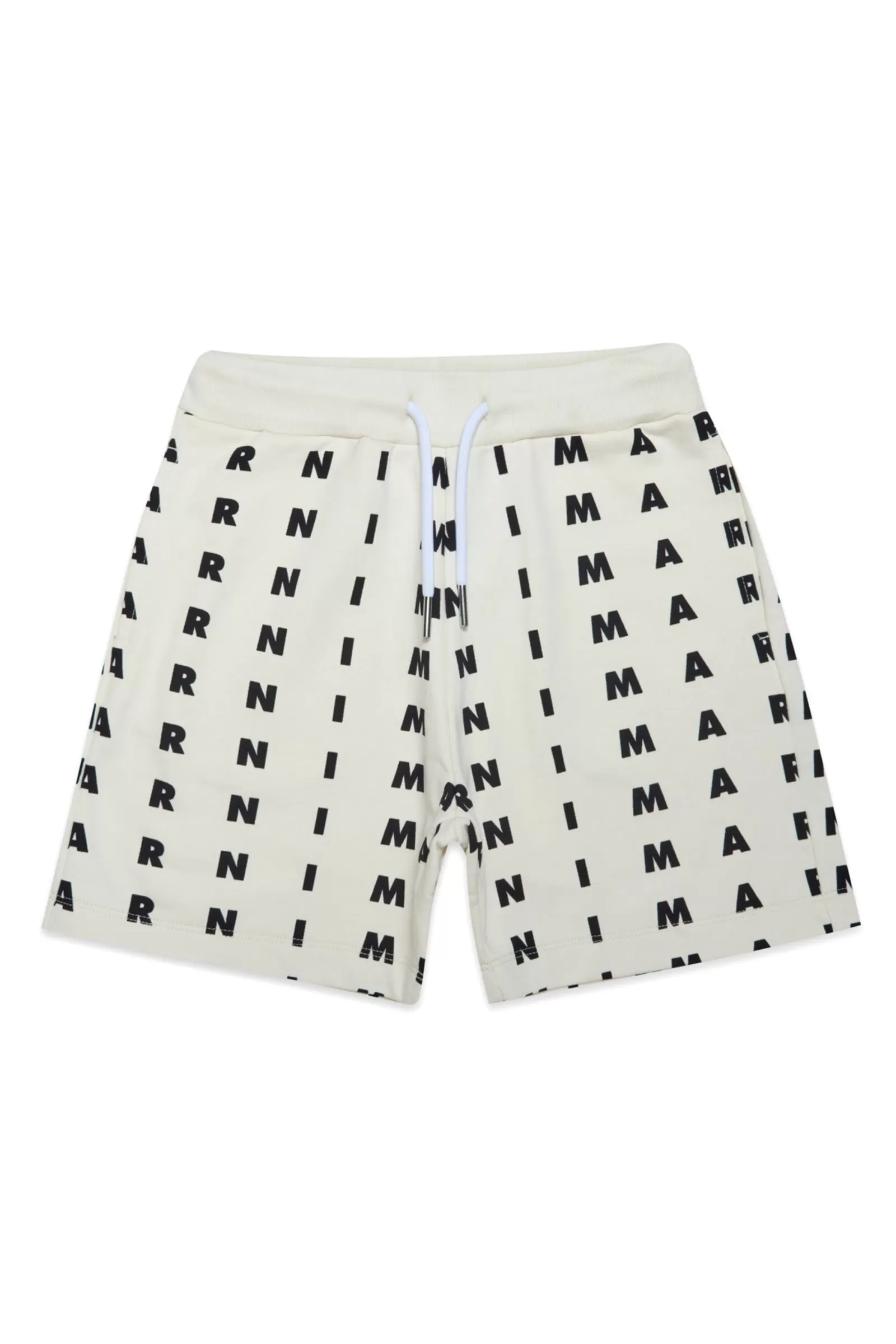 Gonne E Shorts<MARNI Shorts Bianchi In Felpa Con Logo Piccolo Allover Latte