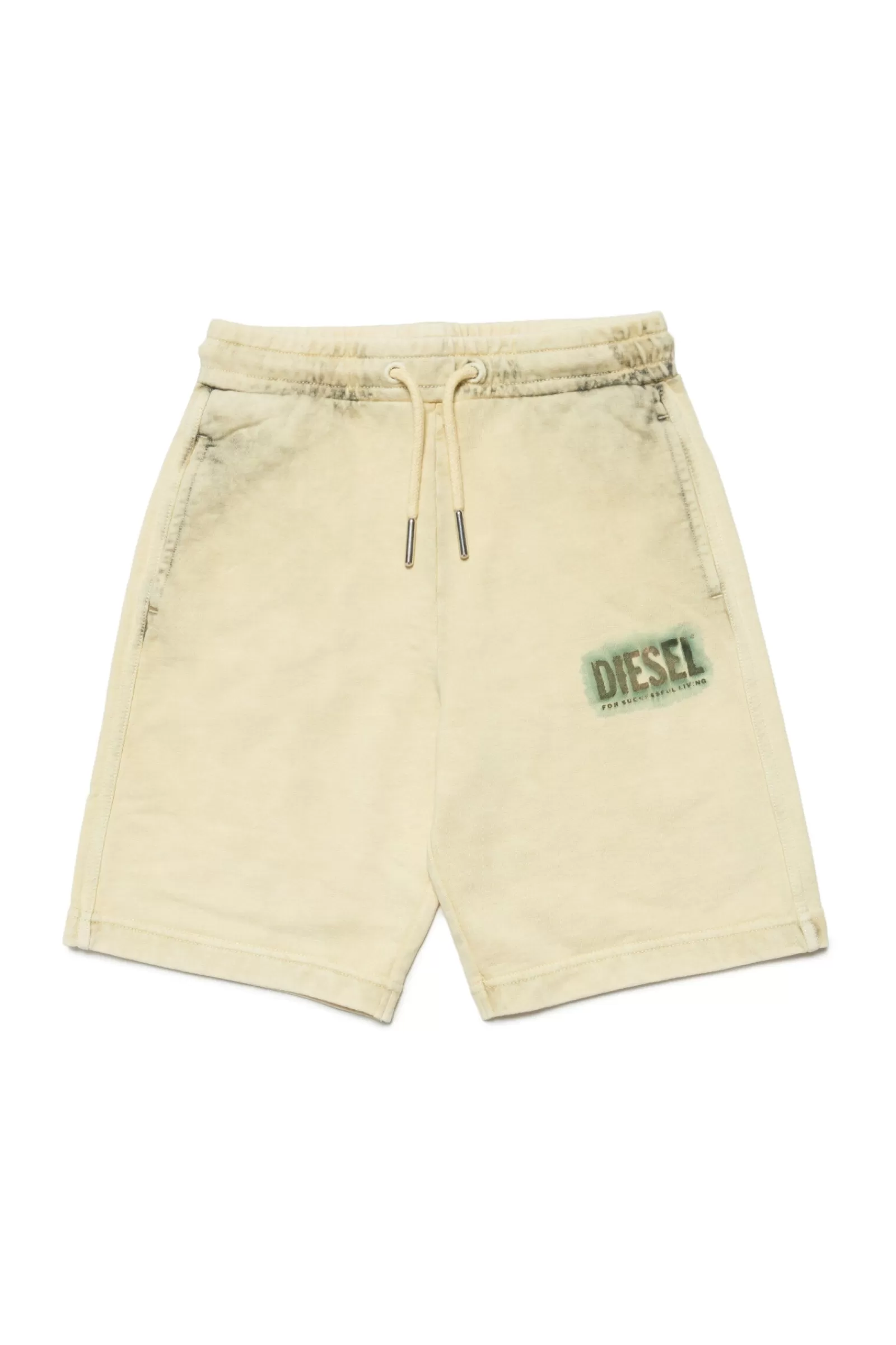 Pantaloni E Shorts<DIESEL Shorts Gialli In Felpa Con Logo Effetto Sbiadito Limonata