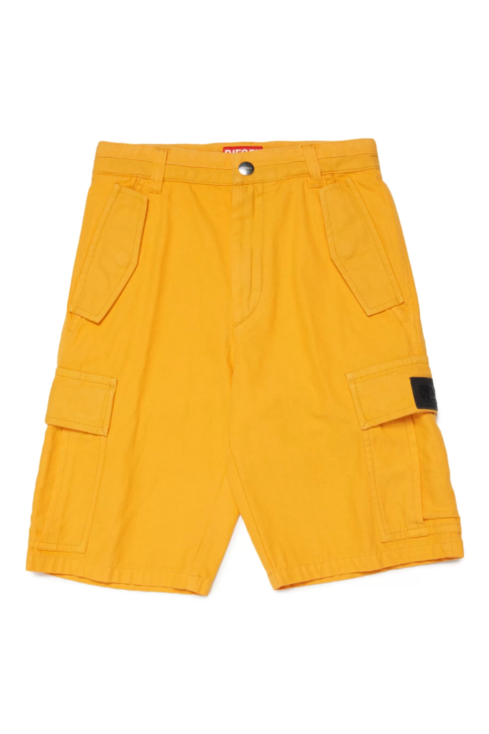 Pantaloni E Shorts<DIESEL Shorts Giallo Modello Cargo Multitasche In Twill Oro