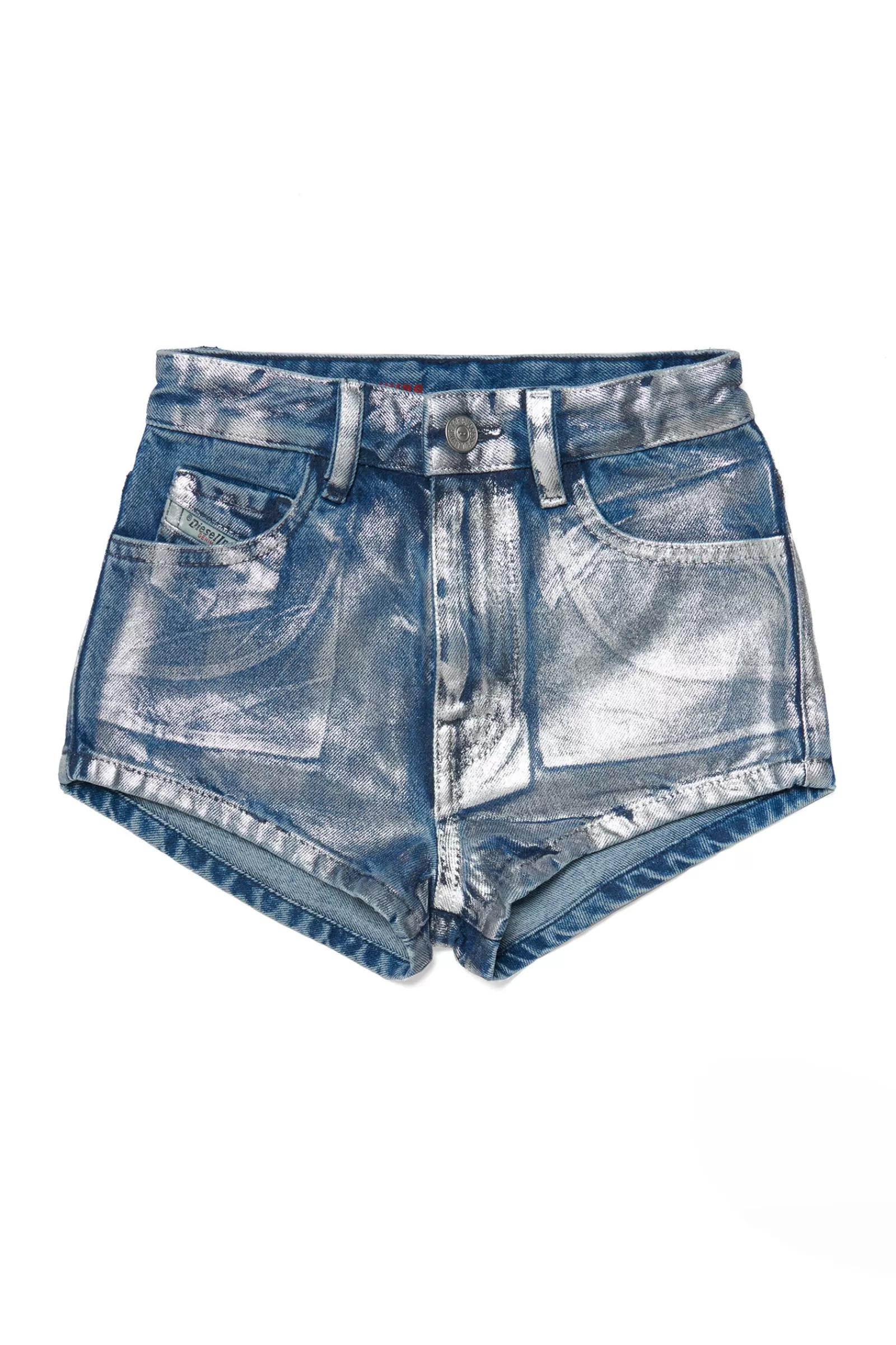 Gonne E Shorts<DIESEL Shorts In Denim Effetto Metallizzato Argento