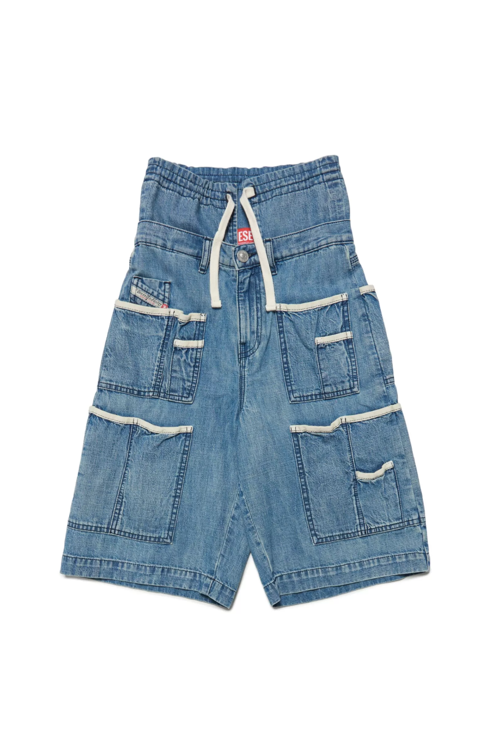 Gonne E Shorts<DIESEL Shorts In Denim Multitasche Con Coulisse Blu Denim