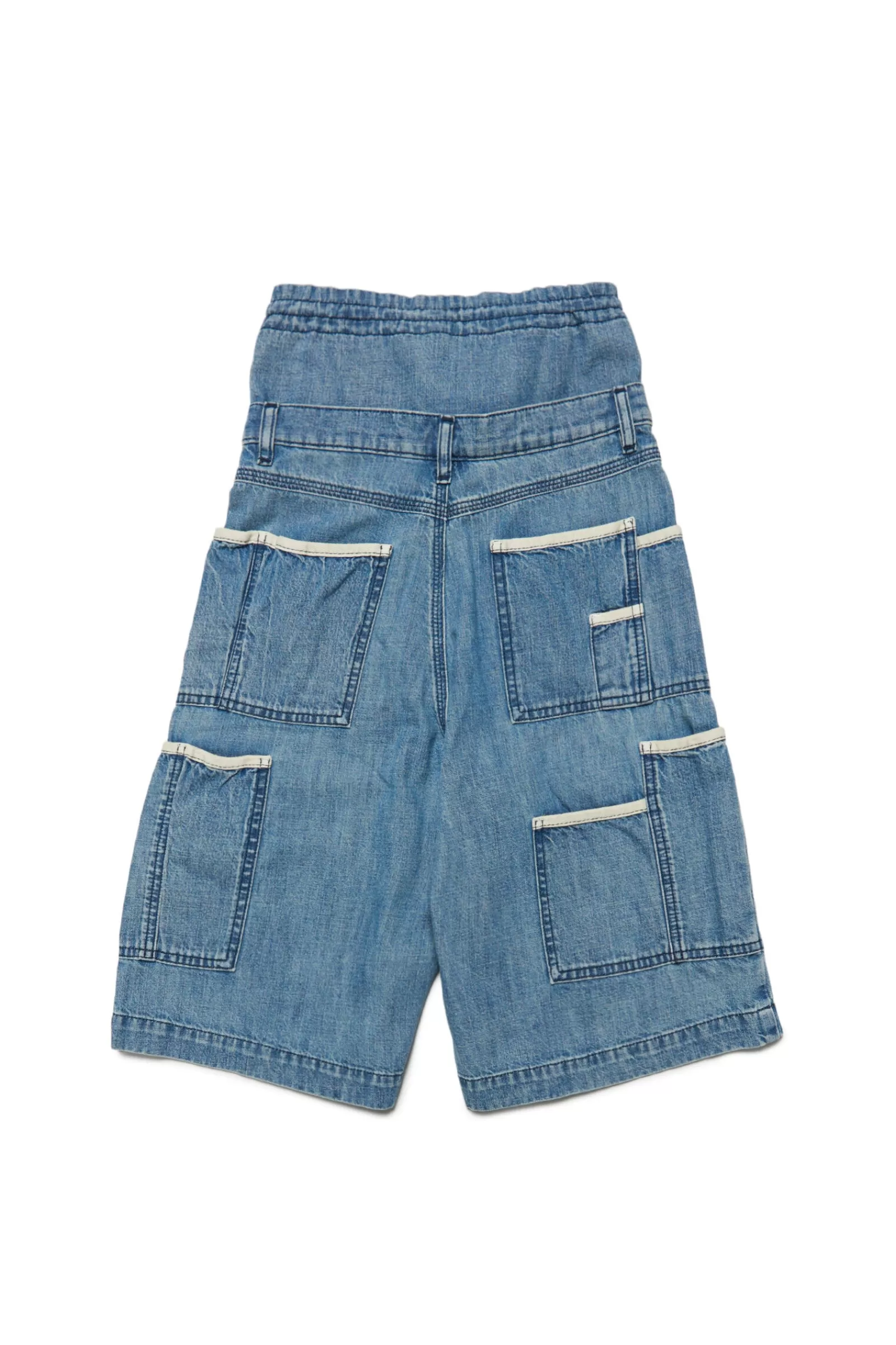 Gonne E Shorts<DIESEL Shorts In Denim Multitasche Con Coulisse Blu Denim