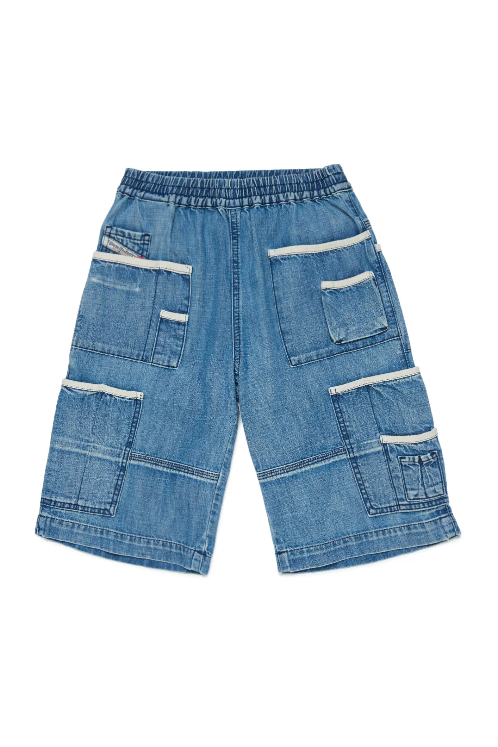 Pantaloni E Shorts<DIESEL Shorts In Denim Multitasche Con Elastico Blu Denim