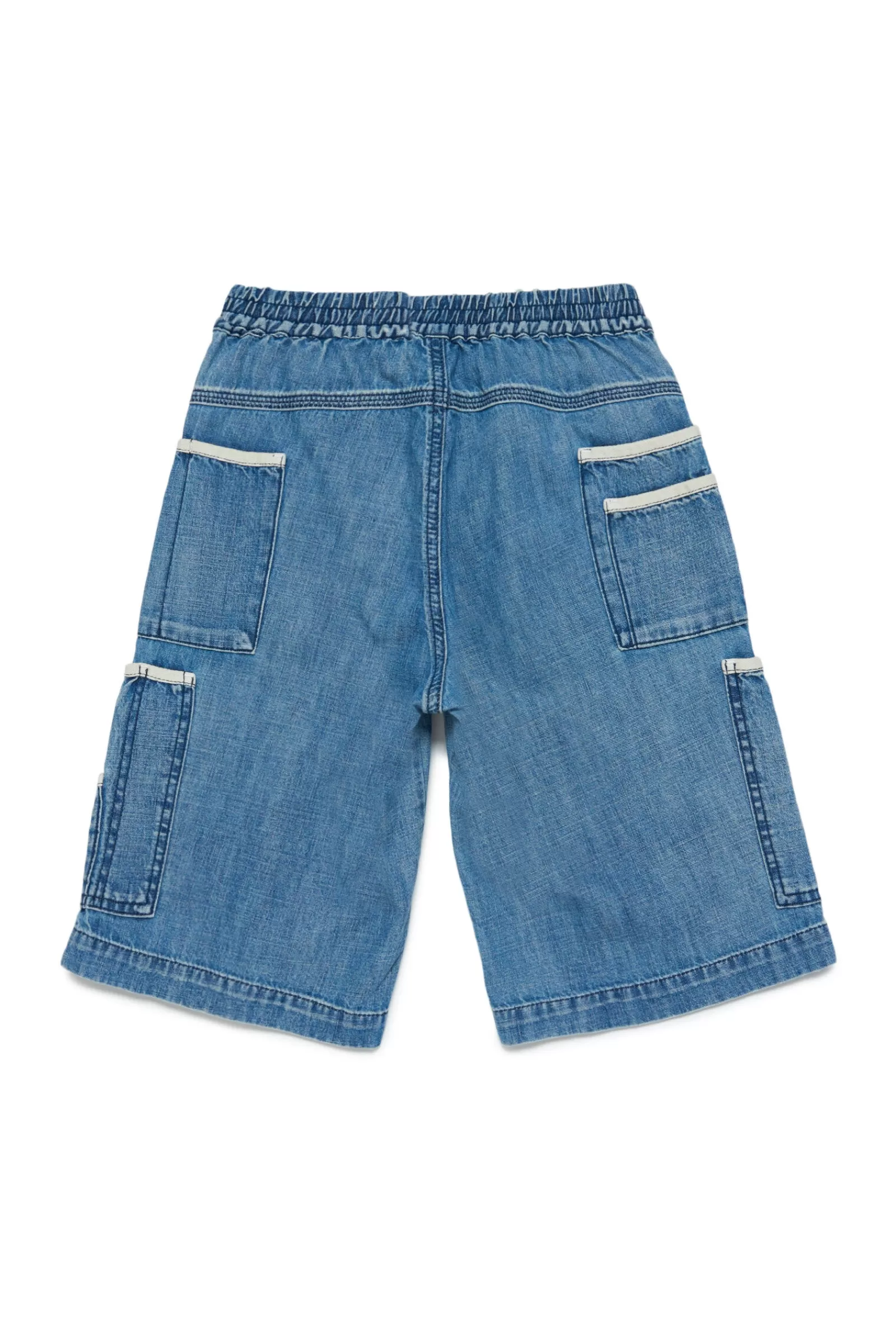 Pantaloni E Shorts<DIESEL Shorts In Denim Multitasche Con Elastico Blu Denim