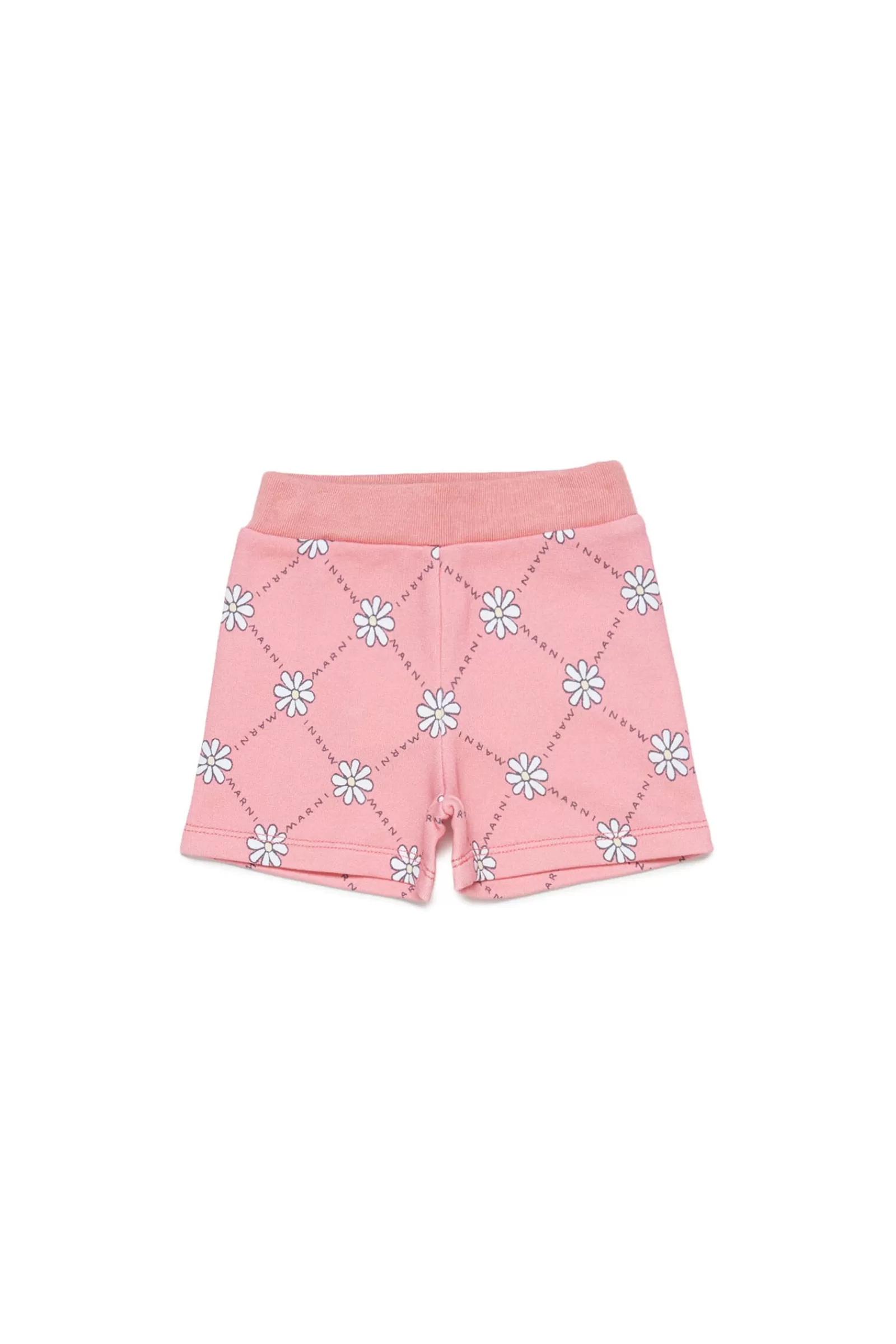 Pantaloni E Shorts<MARNI Shorts Rosa Pesca In Cotone Con Motivo Margherite Rosa Fiore Di Pesco