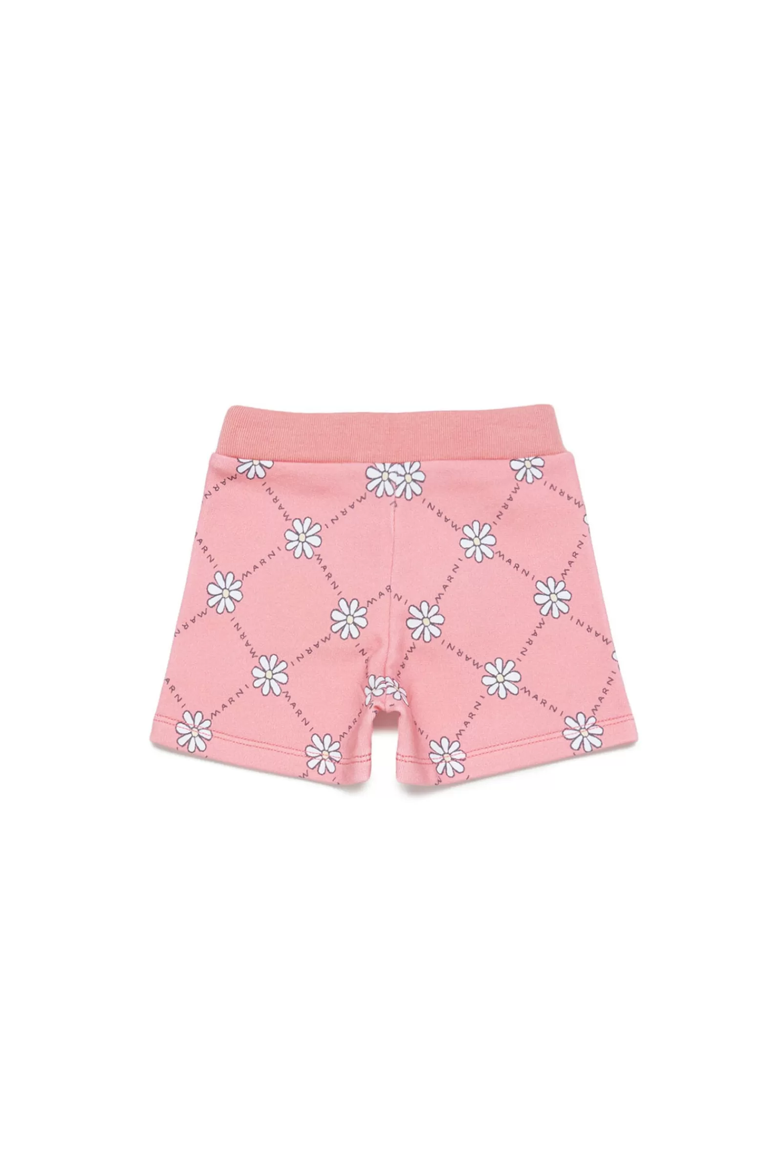 Pantaloni E Shorts<MARNI Shorts Rosa Pesca In Cotone Con Motivo Margherite Rosa Fiore Di Pesco