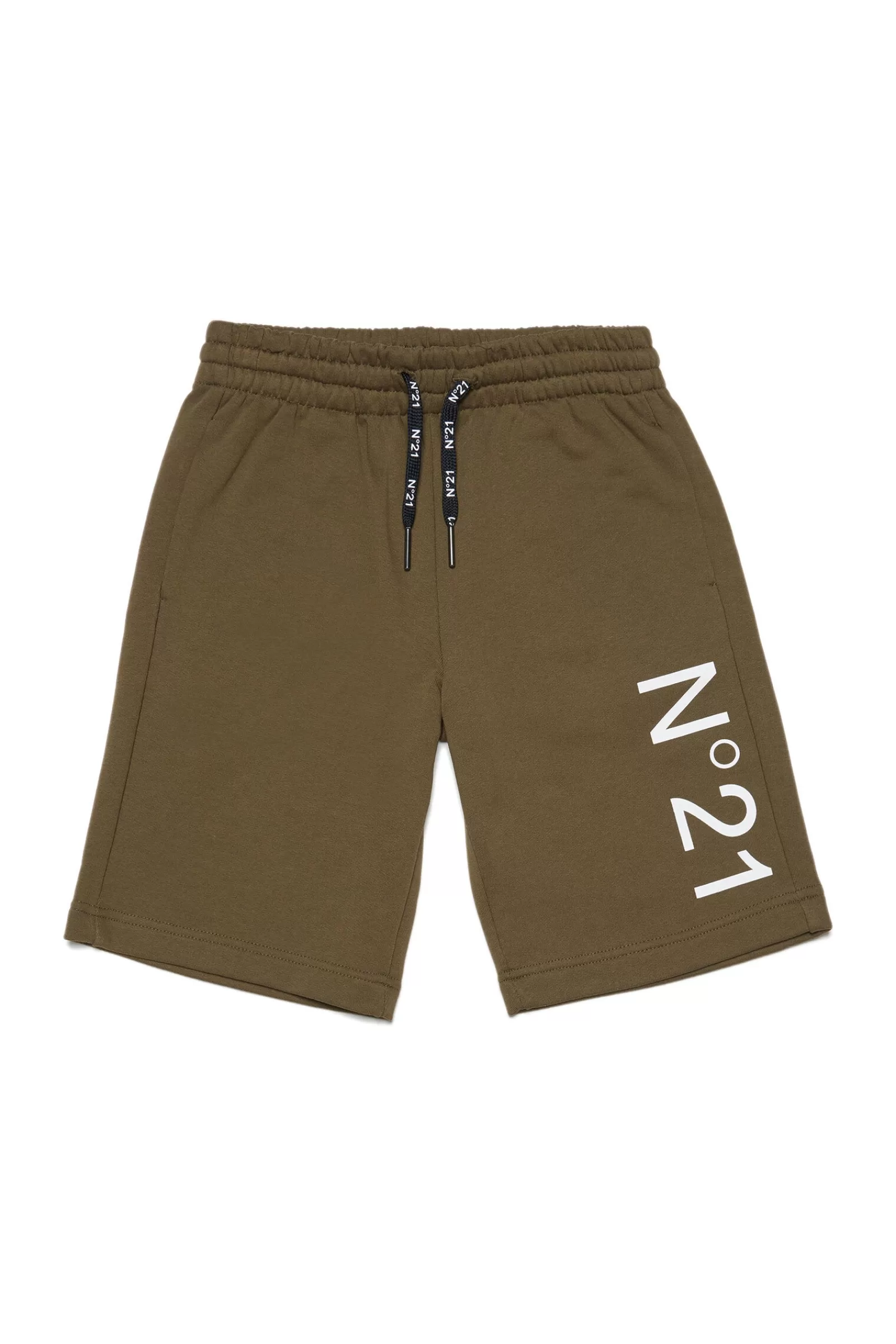 Pantaloni E Shorts<N°21 Shorts Verde Militare In Felpa Con Logo Verde Oliva Scuro