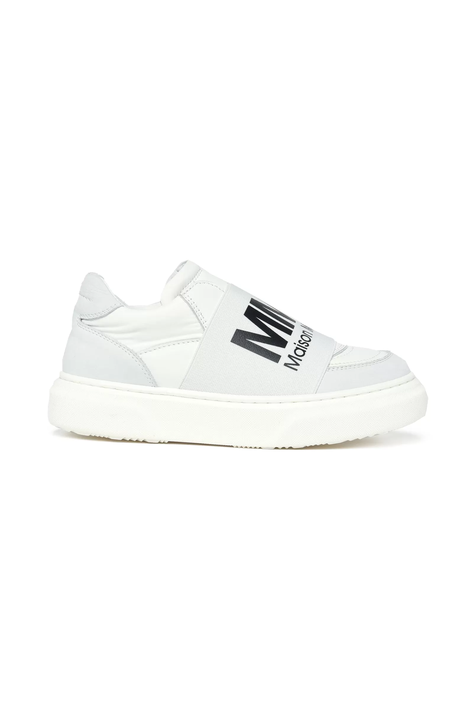 Sneakers<MM6 MAISON MARGIELA Sneakers Bianche Low-Top In Pelle Con Fascia Elastica Logata Bianco