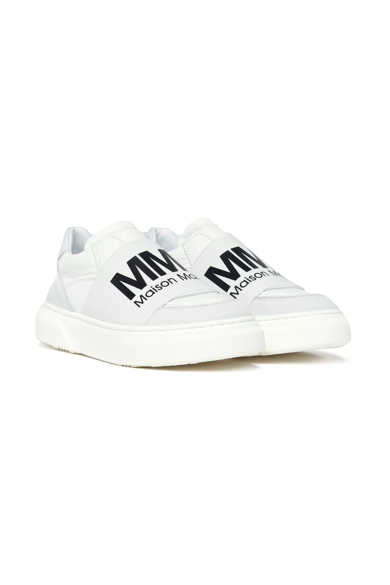 Sneakers<MM6 MAISON MARGIELA Sneakers Bianche Low-Top In Pelle Con Fascia Elastica Logata Bianco