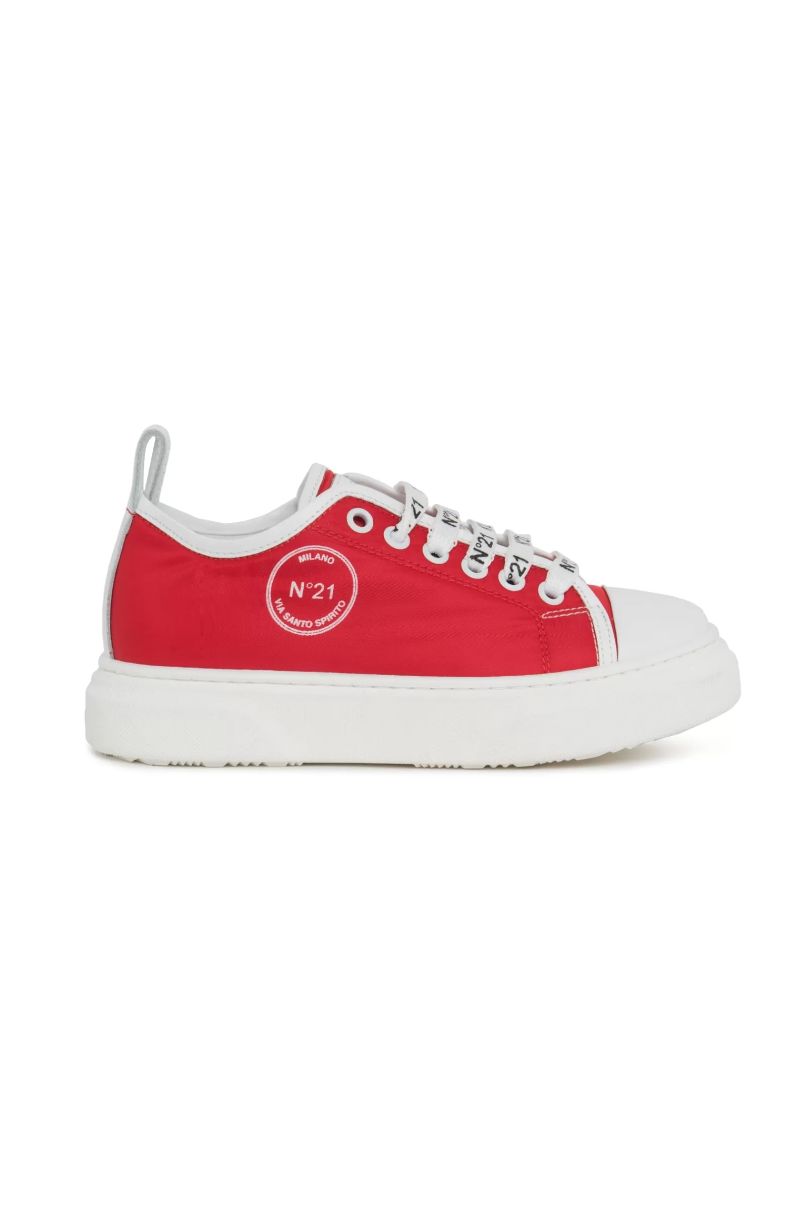 Sneakers<N°21 Sneakers In Pelle Con Suola E Punta Gommate Rosso