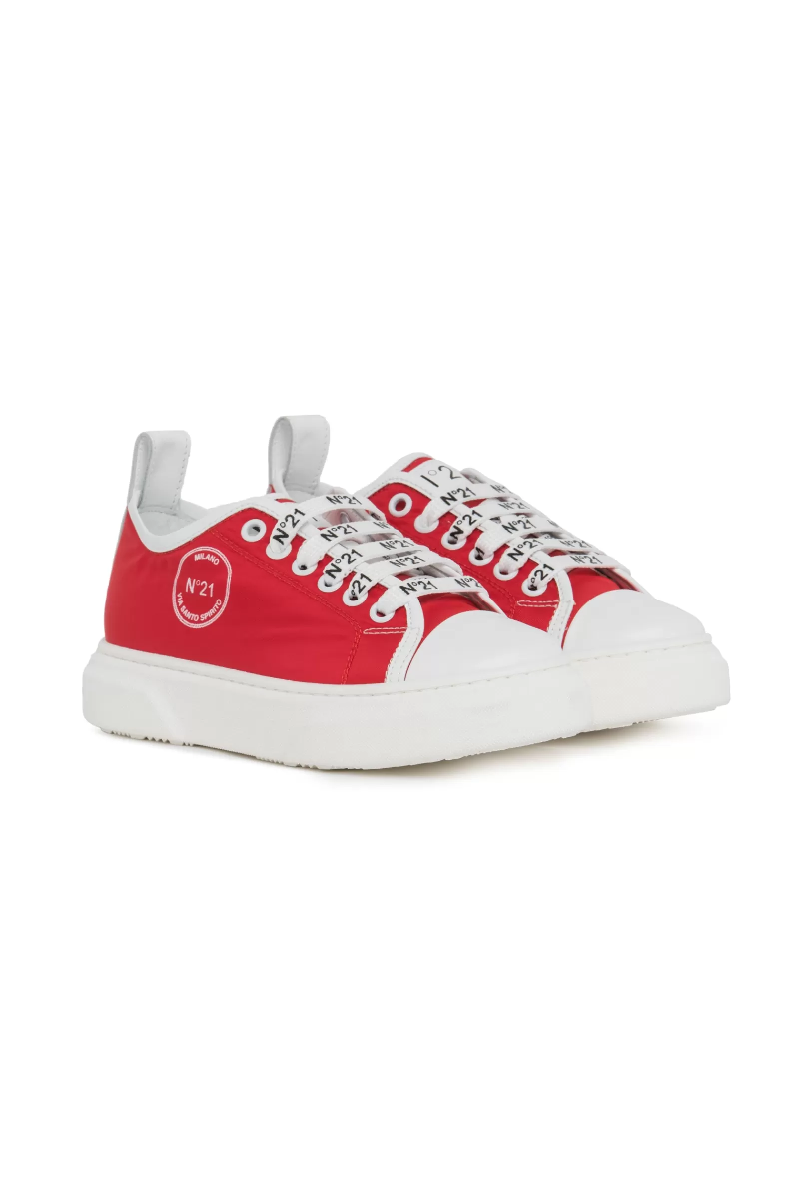 Sneakers<N°21 Sneakers In Pelle Con Suola E Punta Gommate Rosso