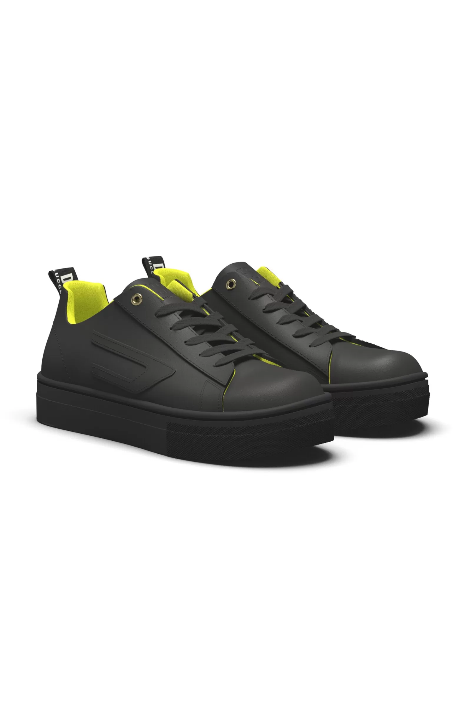 Sneakers<DIESEL Sneakers In Pelle Nera Con D In Rilievo Nero