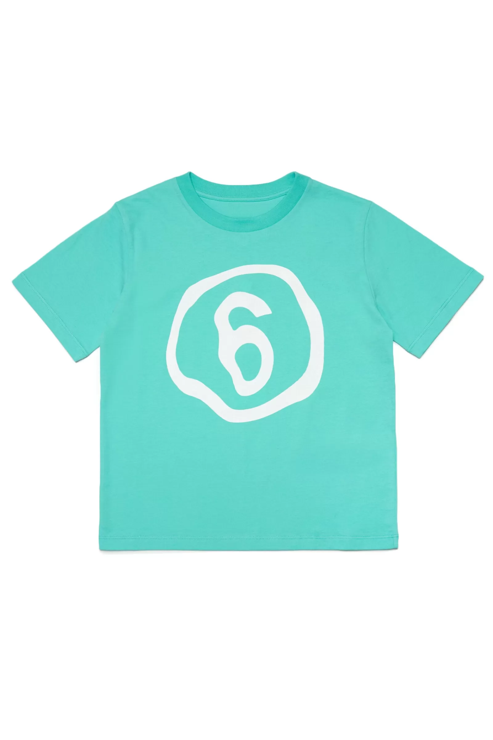 T-Shirt<MM6 MAISON MARGIELA T-Shirt Acquamarina In Jersey Con Logo 6 Effetto Fluido Verde Acquamarina