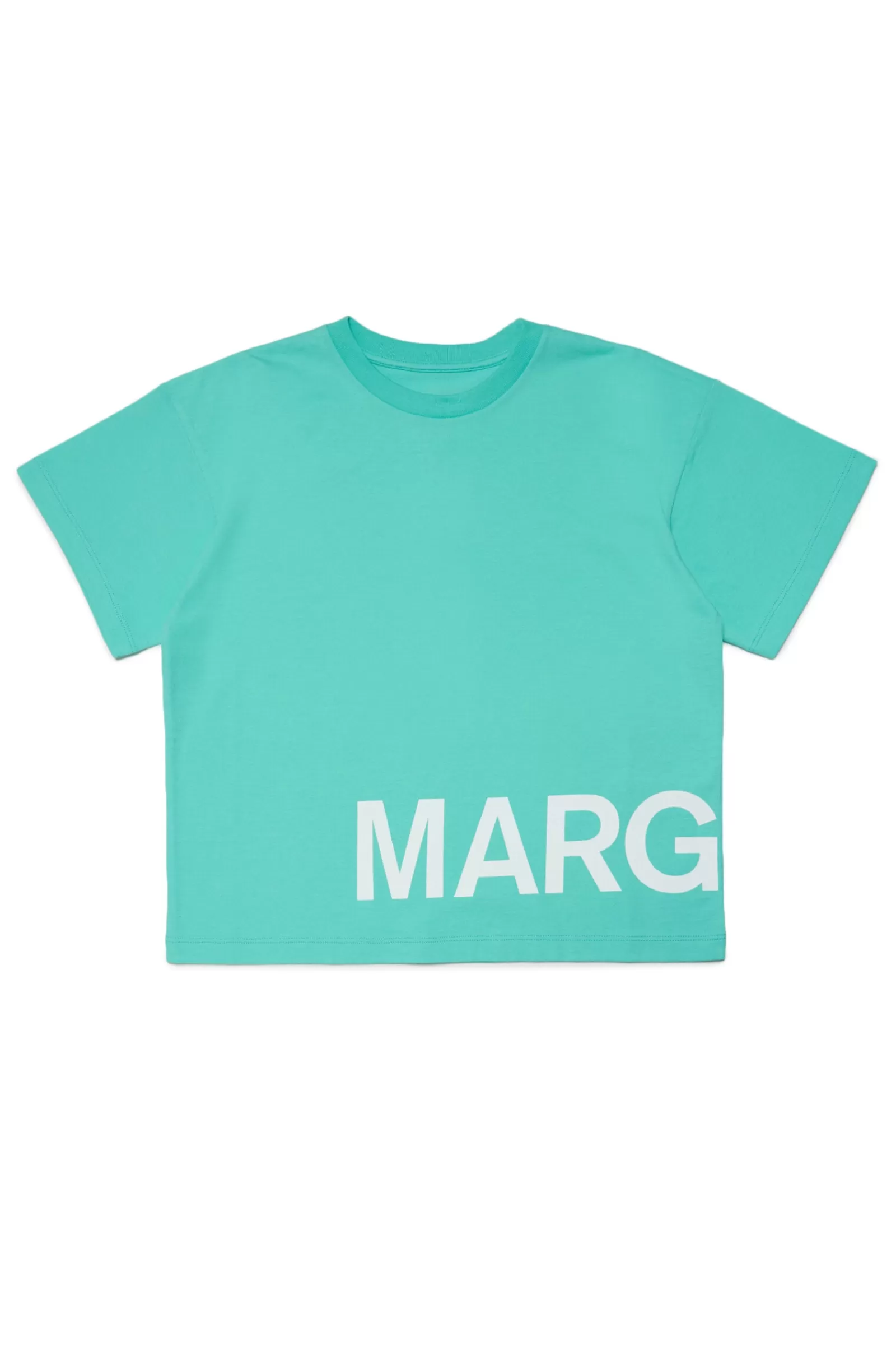 T-Shirt<MM6 MAISON MARGIELA T-Shirt Acquamarina In Jersey Con Maxi-Logo Verde Acquamarina