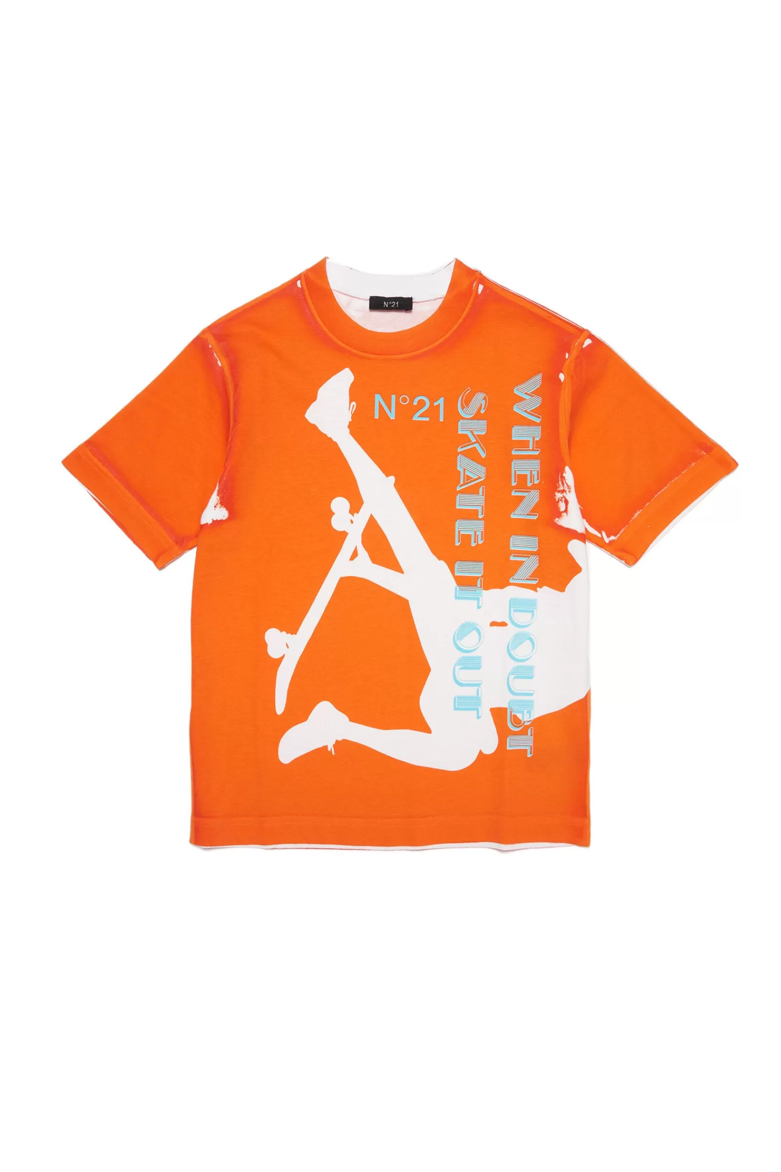 T-Shirt<N°21 T-Shirt Arancione Fluo In Jersey Con Stampa Skate Arancione Acceso