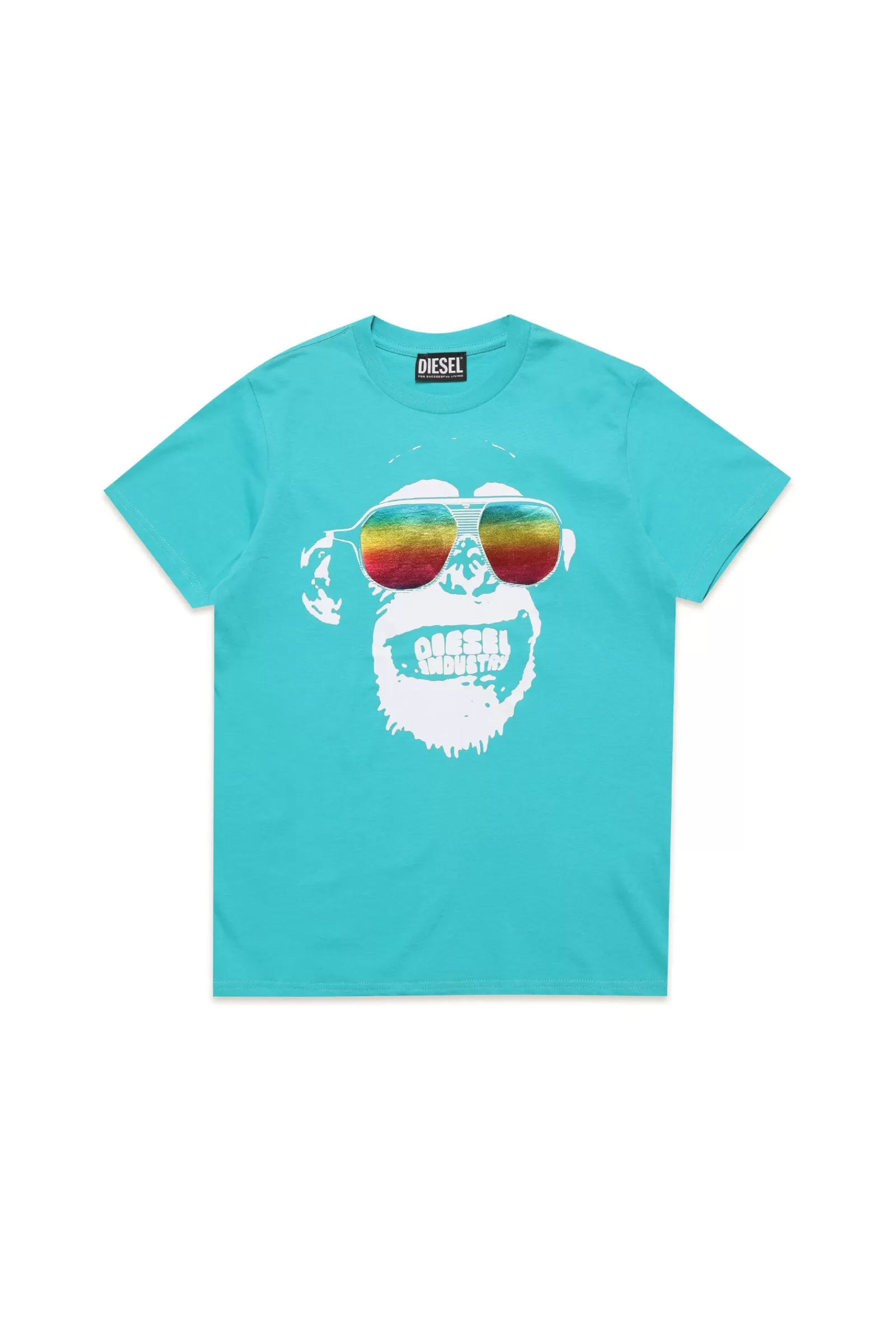 T-Shirt<DIESEL T-Shirt Azzurra Con Stampa Monkey Effetto Metallizzato Azzurro Ceramic