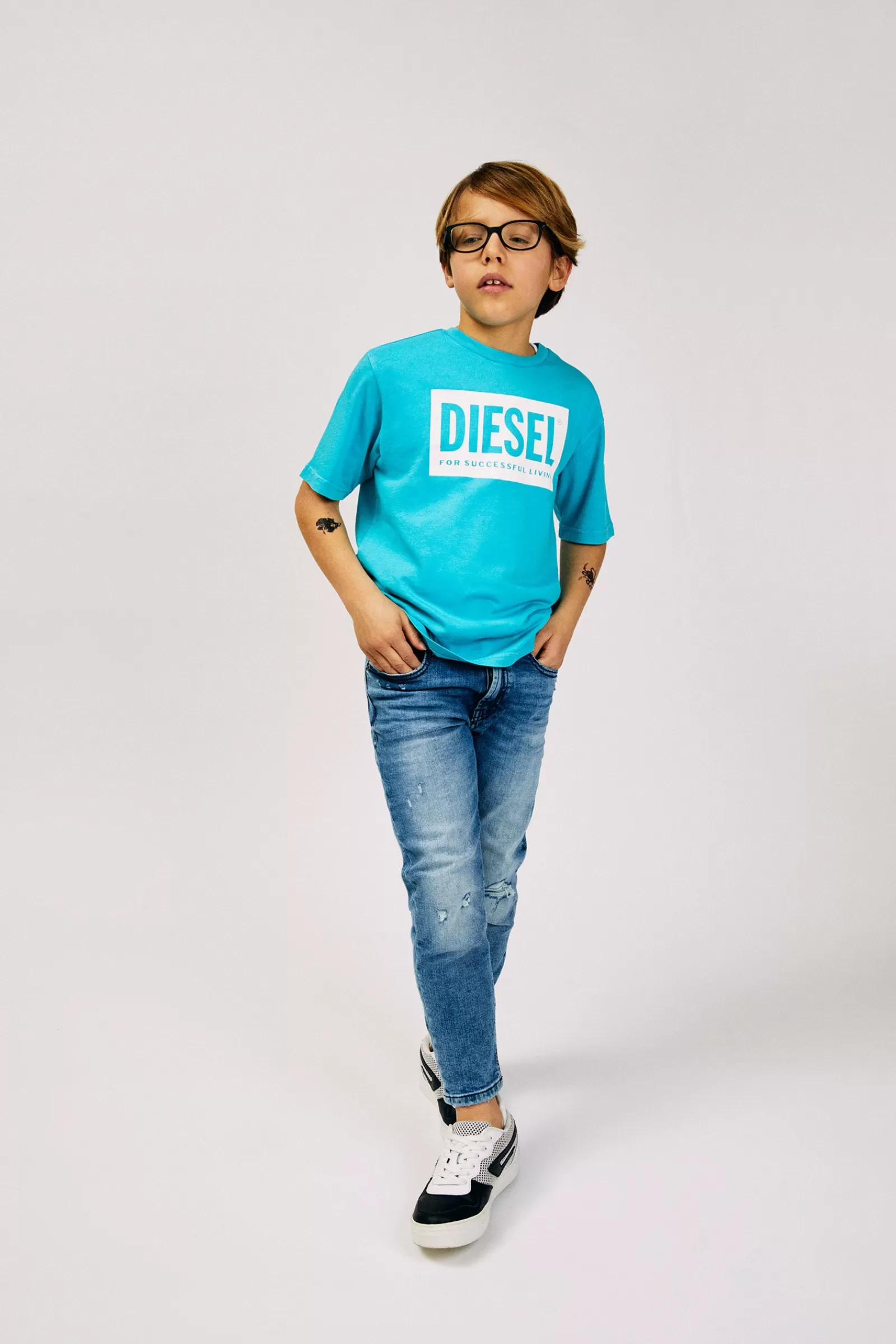 T-Shirt<DIESEL T-Shirt Azzurro Fluo In Jersey Con Logo Verde Acqua