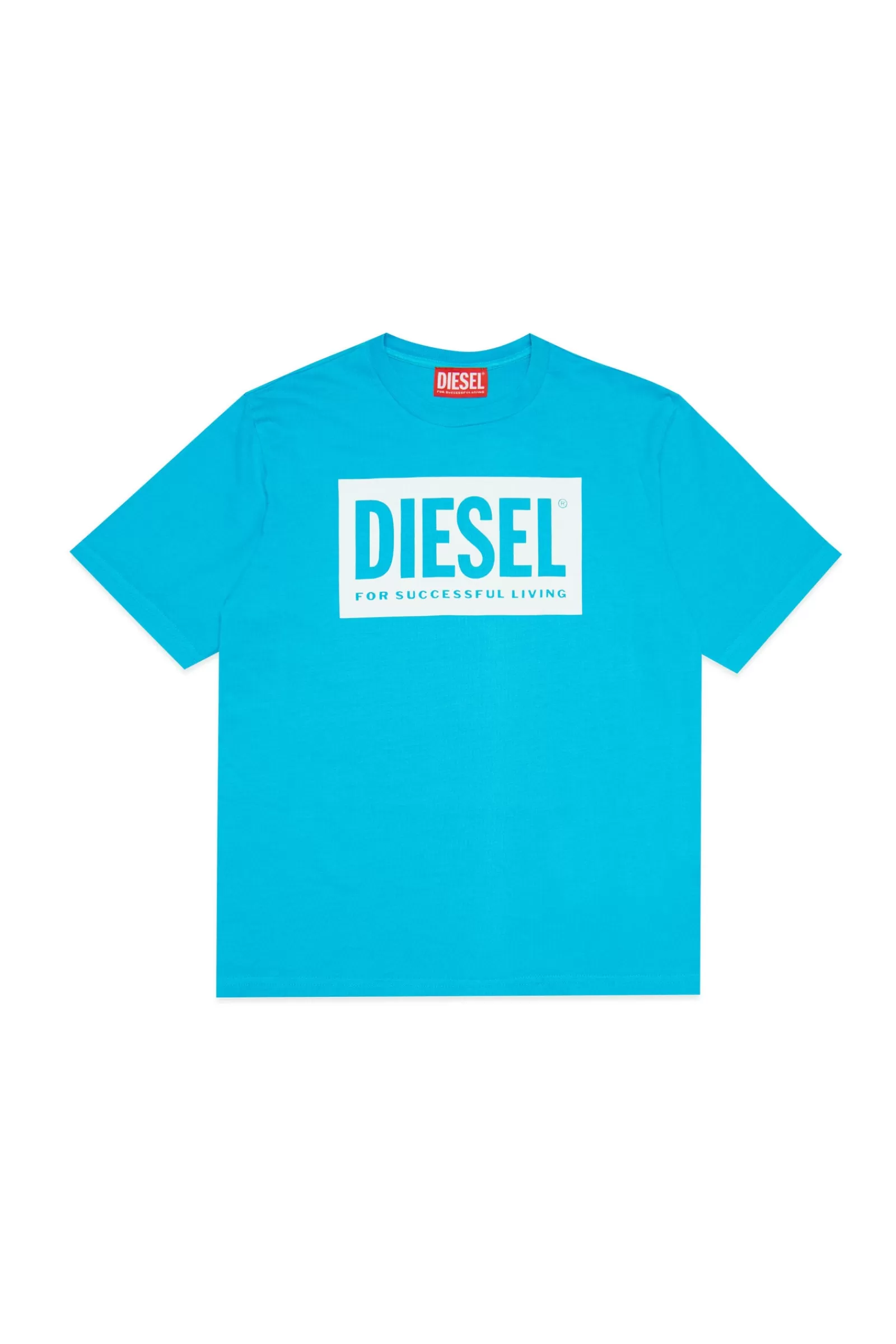 T-Shirt<DIESEL T-Shirt Azzurro Fluo In Jersey Con Logo Verde Acqua