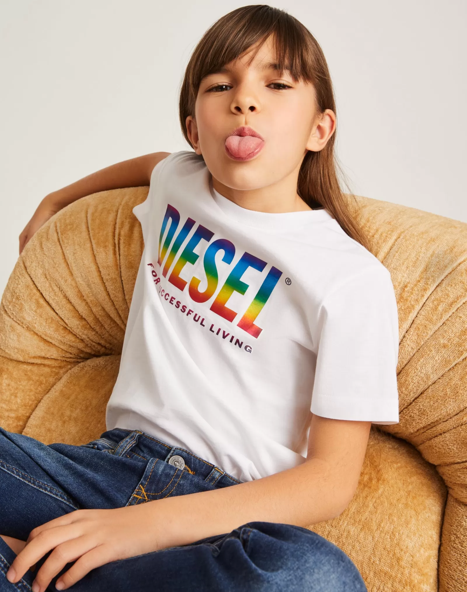 T-Shirt<DIESEL T-Shirt Bianca Con Logo Mylar Arcobaleno Bianco