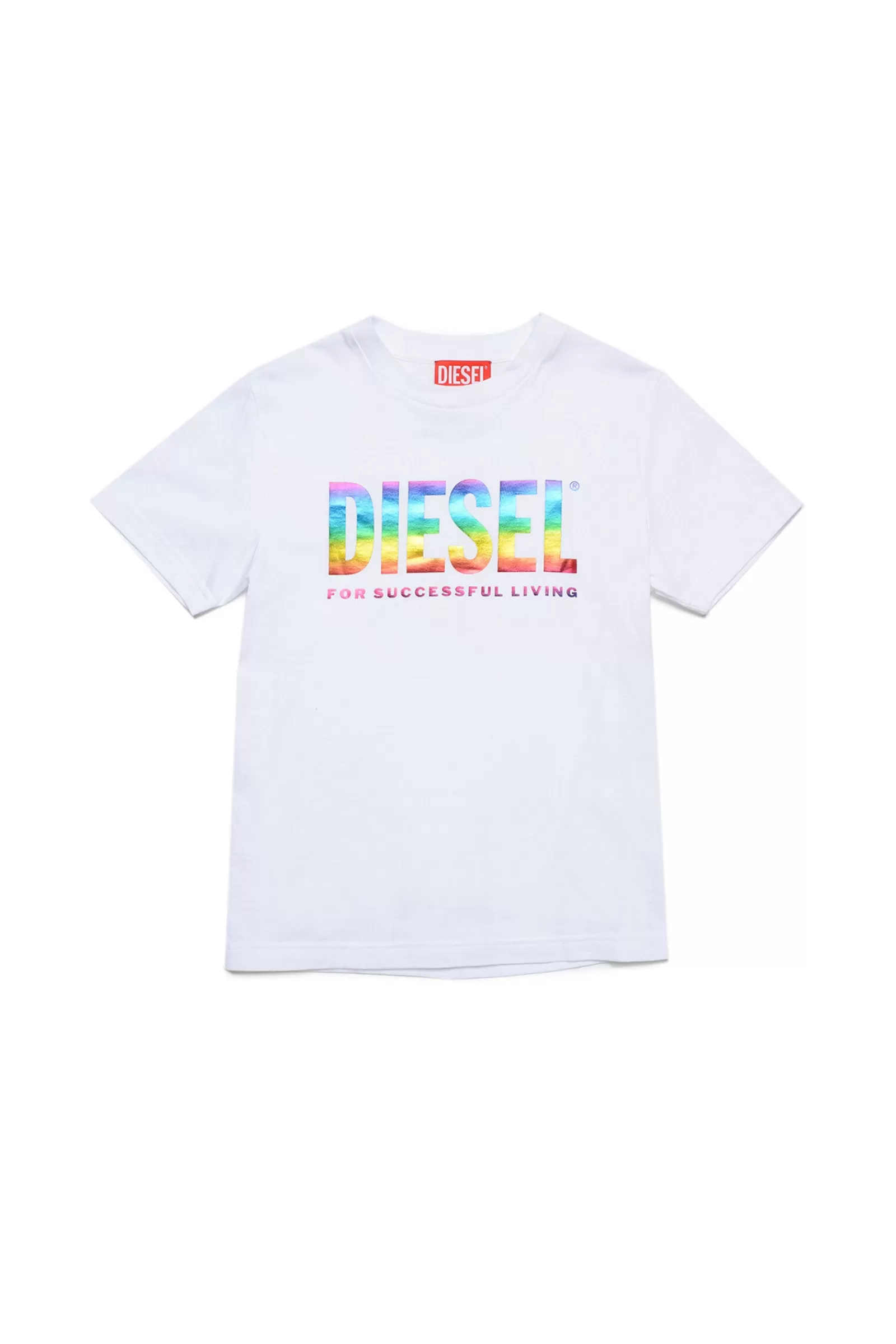 T-Shirt<DIESEL T-Shirt Bianca Con Logo Mylar Arcobaleno Bianco