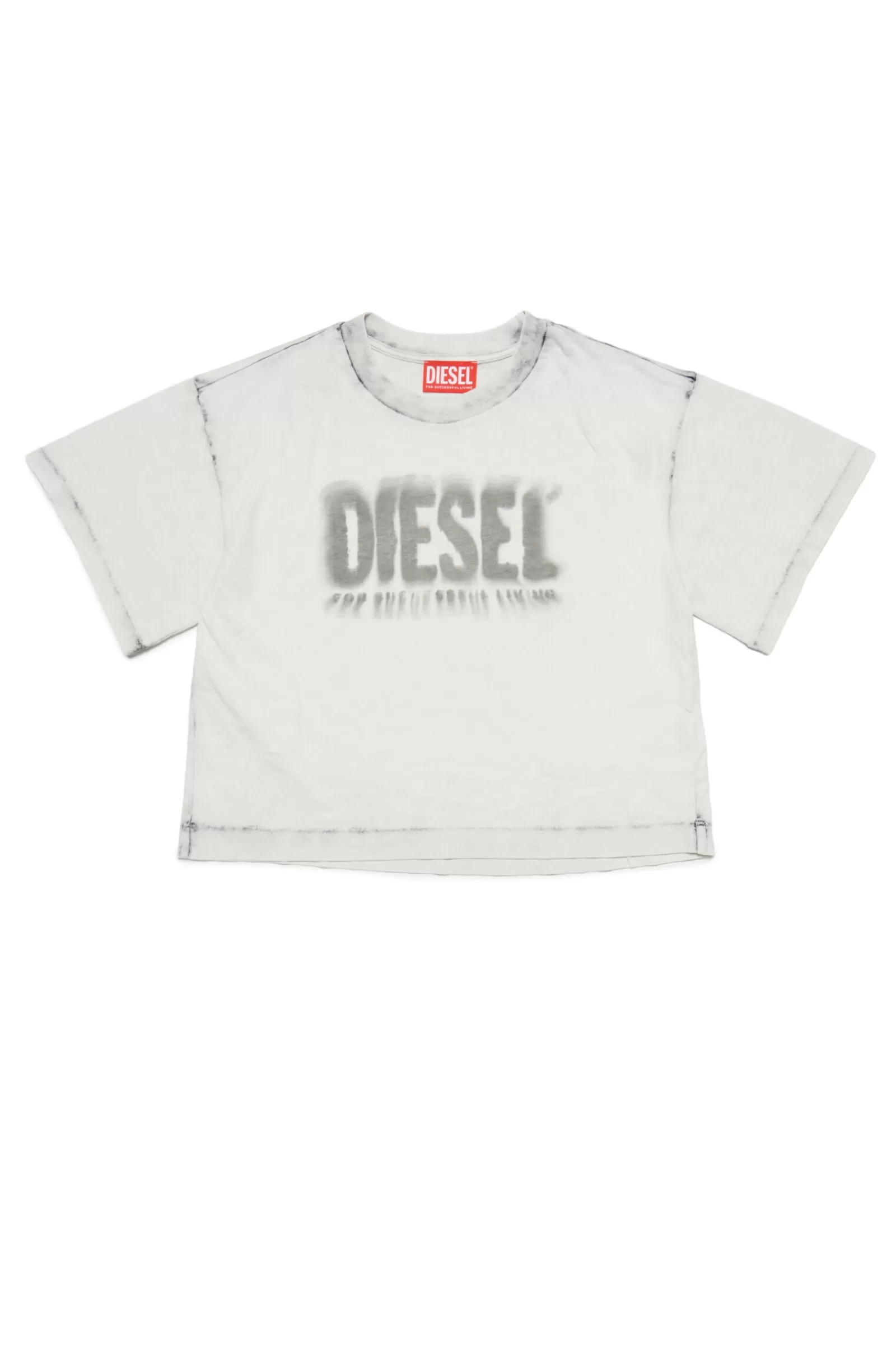 T-Shirt<DIESEL T-Shirt Bianca Cropped In Cotone Con Logo Effetto Sbiadito Grigio Chiaro