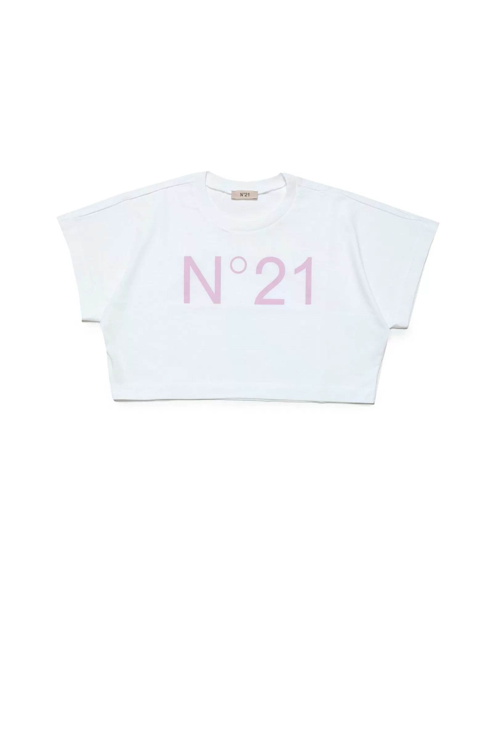 T-Shirt<N°21 T-Shirt Bianca Cropped In Jersey Con Logo Bianco