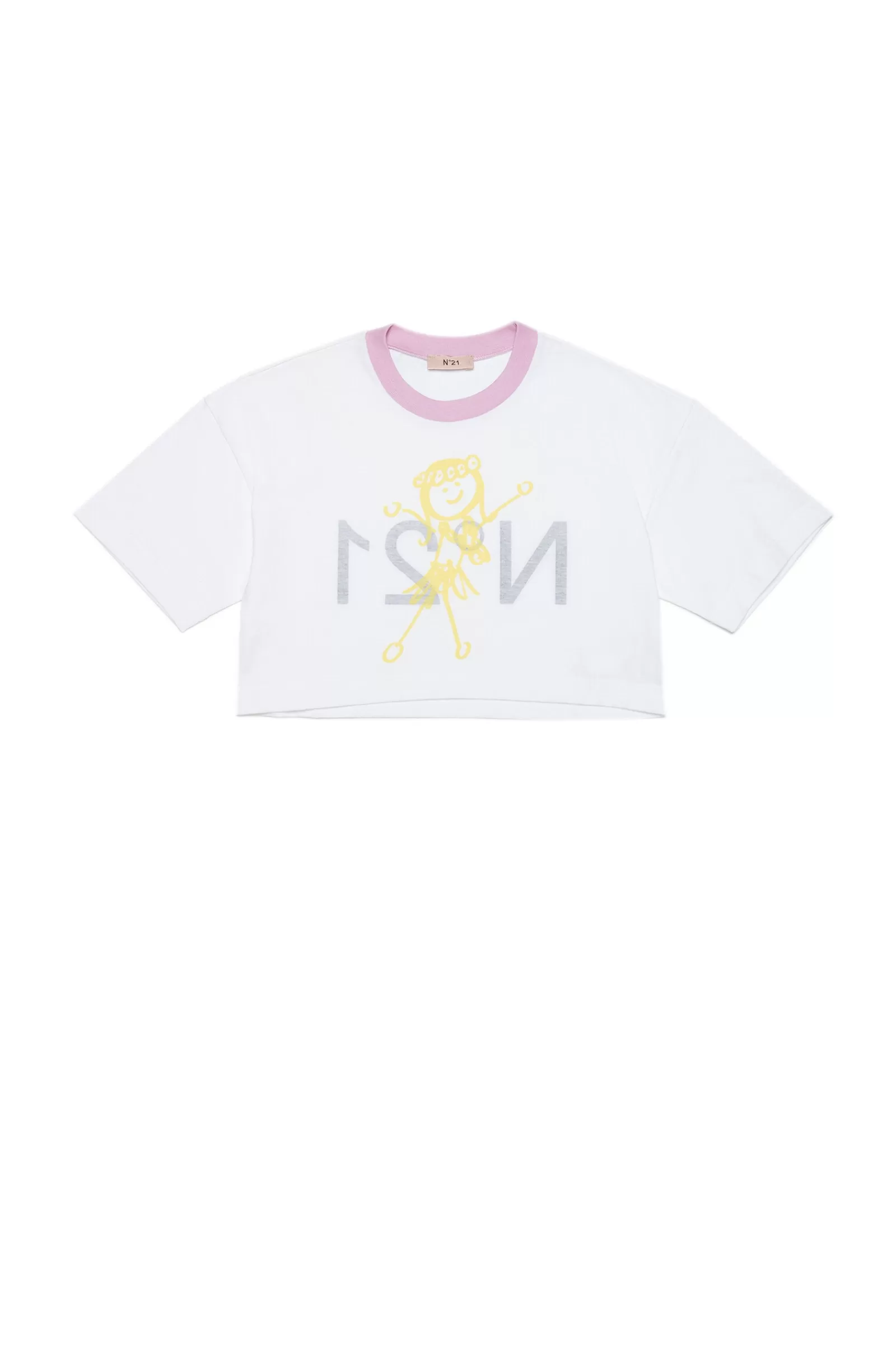 T-Shirt<N°21 T-Shirt Bianca Cropped In Jersey Con Logo Reverse Bianco