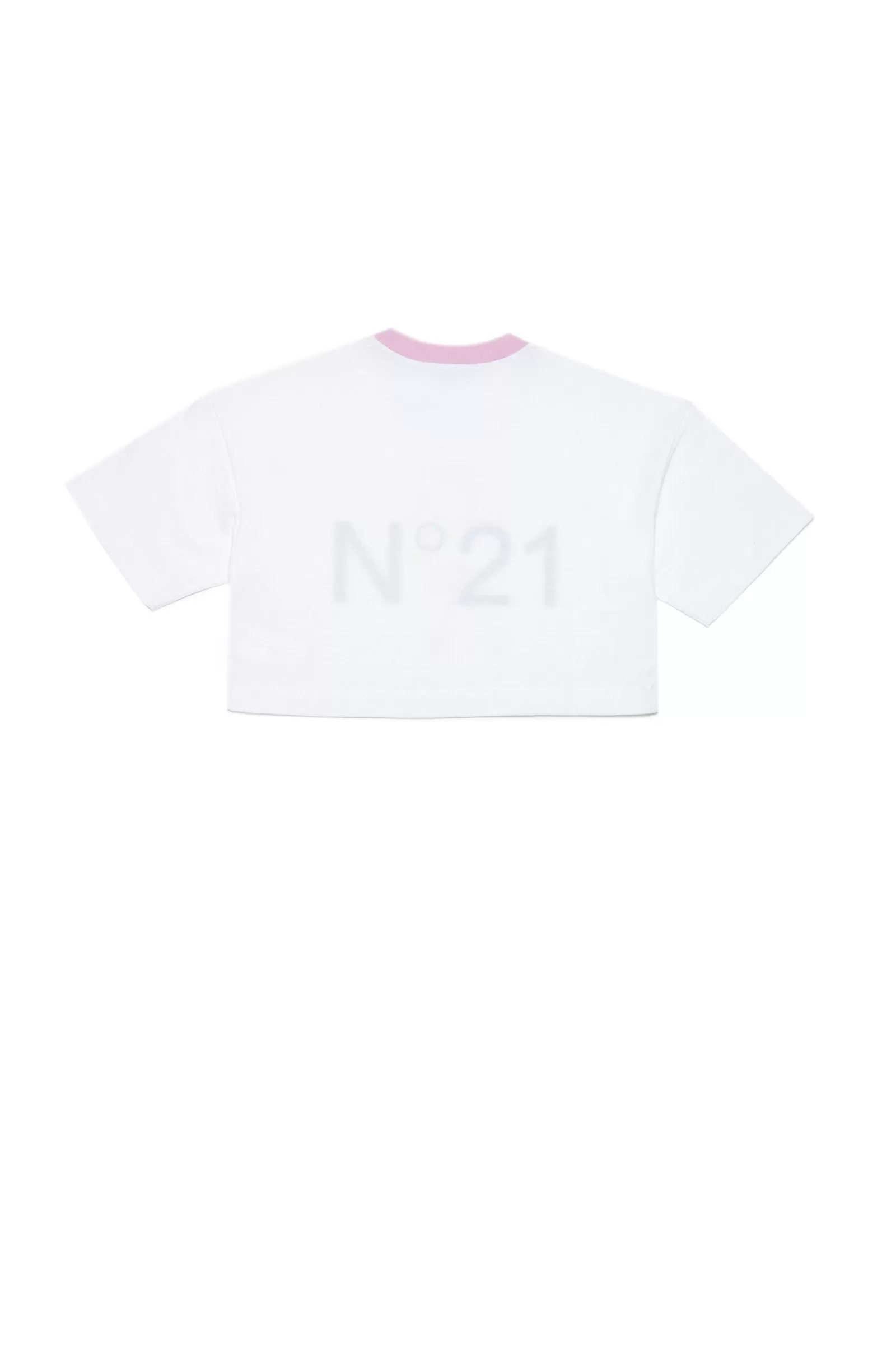 T-Shirt<N°21 T-Shirt Bianca Cropped In Jersey Con Logo Reverse Bianco