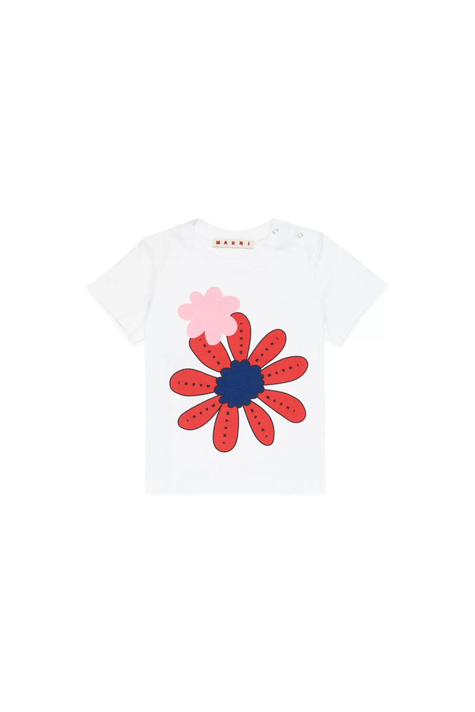 T-Shirt<MARNI T-Shirt Bianca In Cotone Con Stampa Floreale Bianco