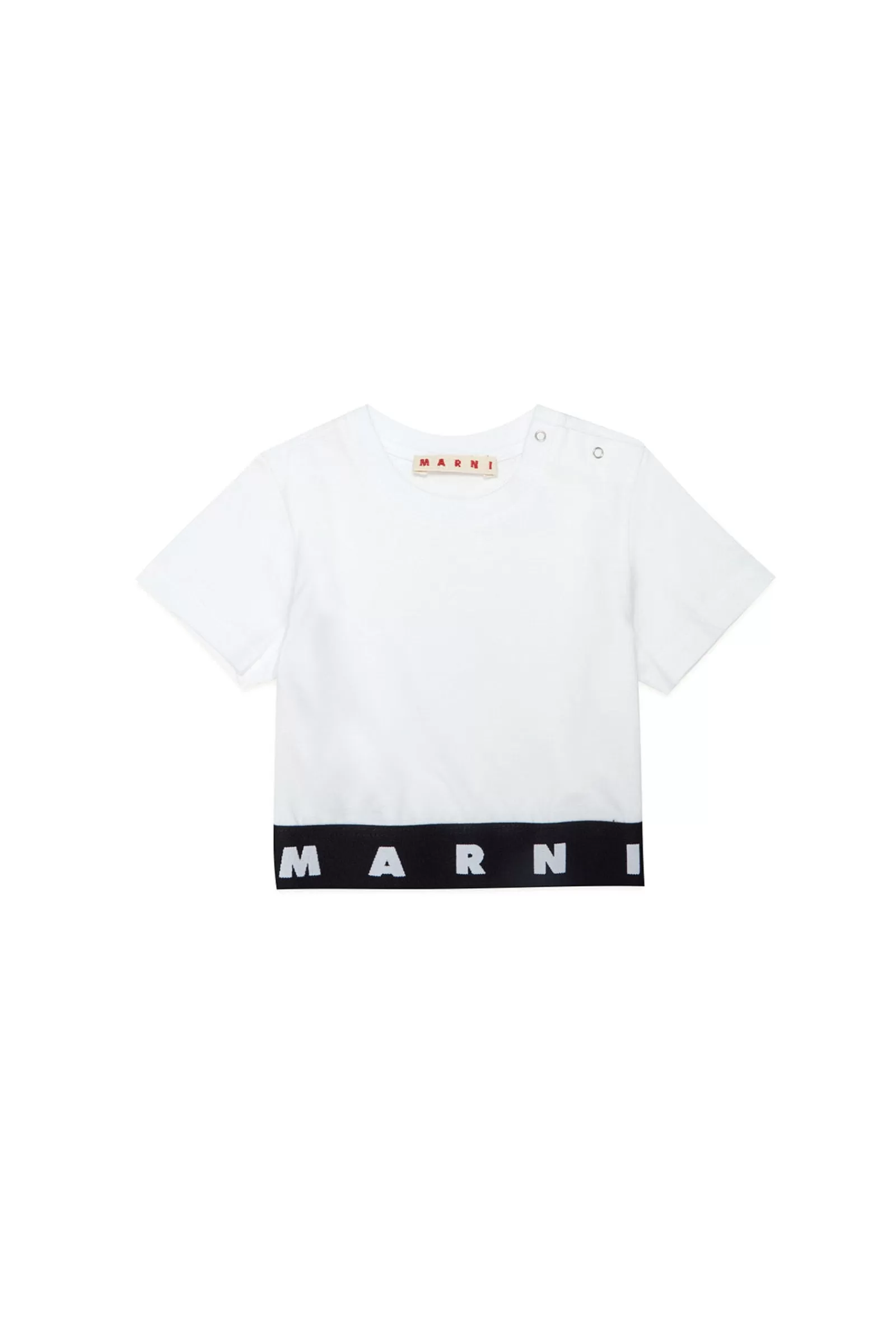 T-Shirt<MARNI T-Shirt Bianca In Jersey Con Elastico Logato Bianco