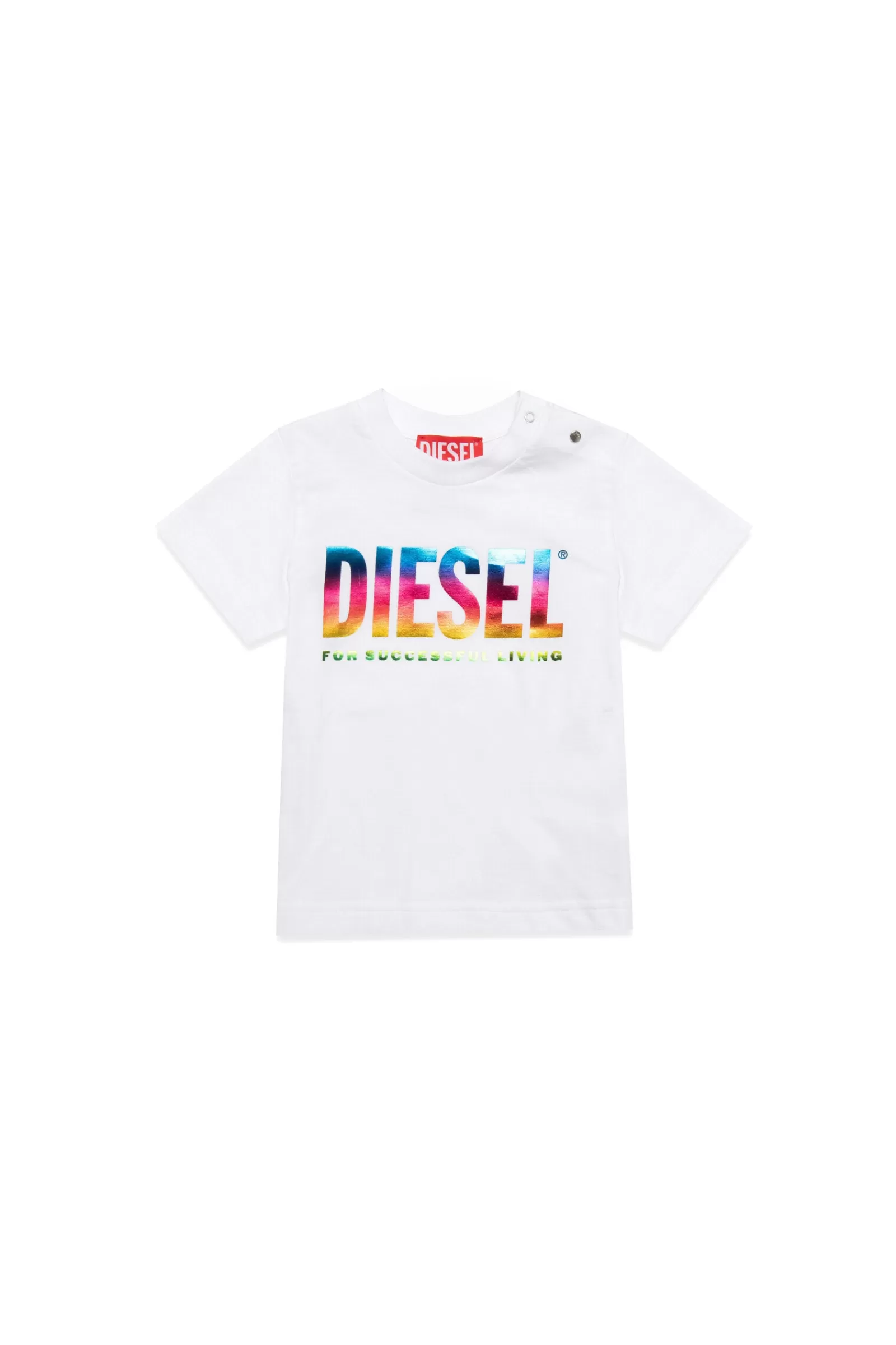 T-Shirt<DIESEL T-Shirt Bianca In Jersey Con Logo Arcobaleno Effetto Metallizzato Bianco