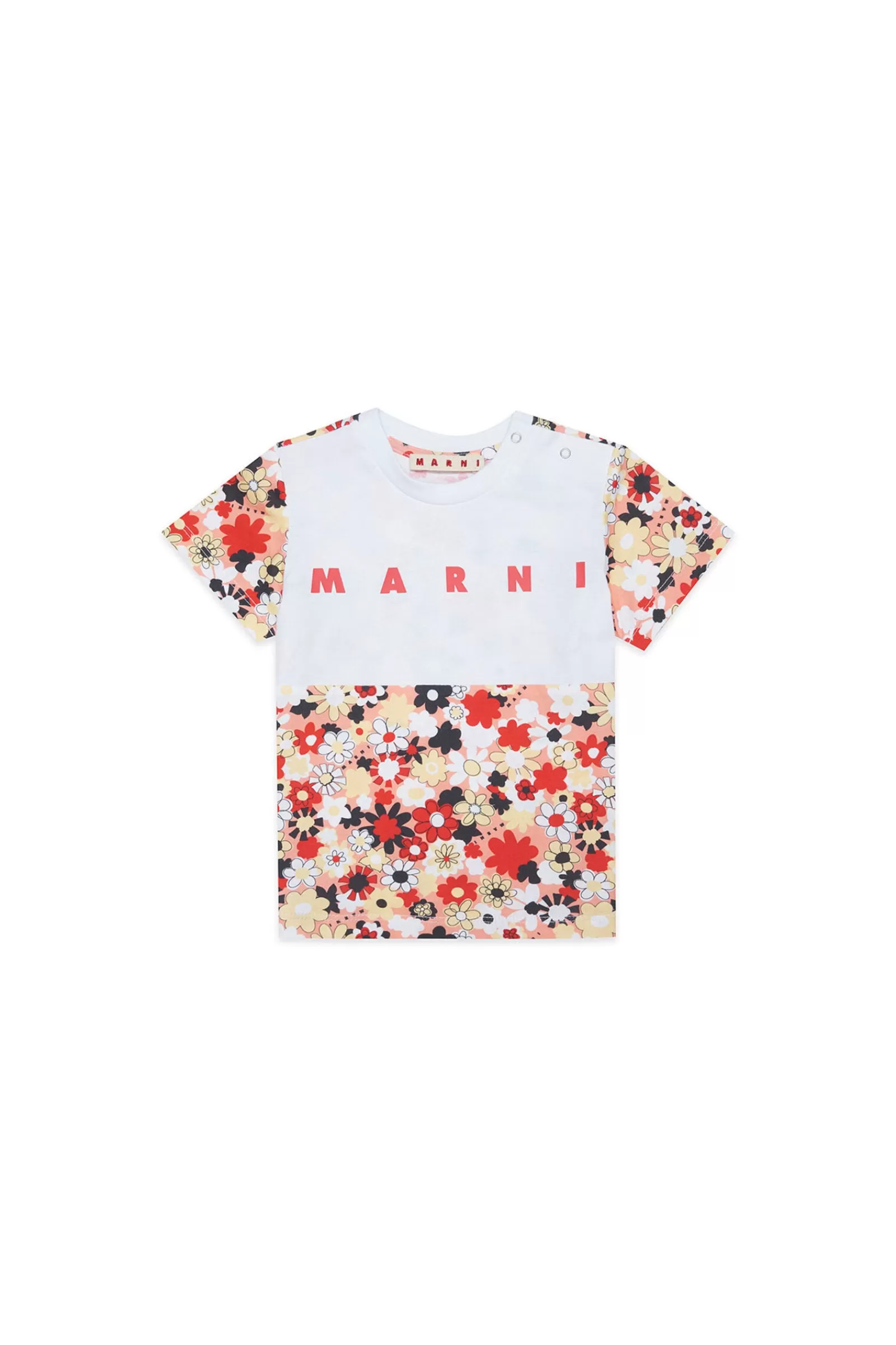 T-Shirt<MARNI T-Shirt Bianca In Jersey Con Motivo Allover Fiori Bianco