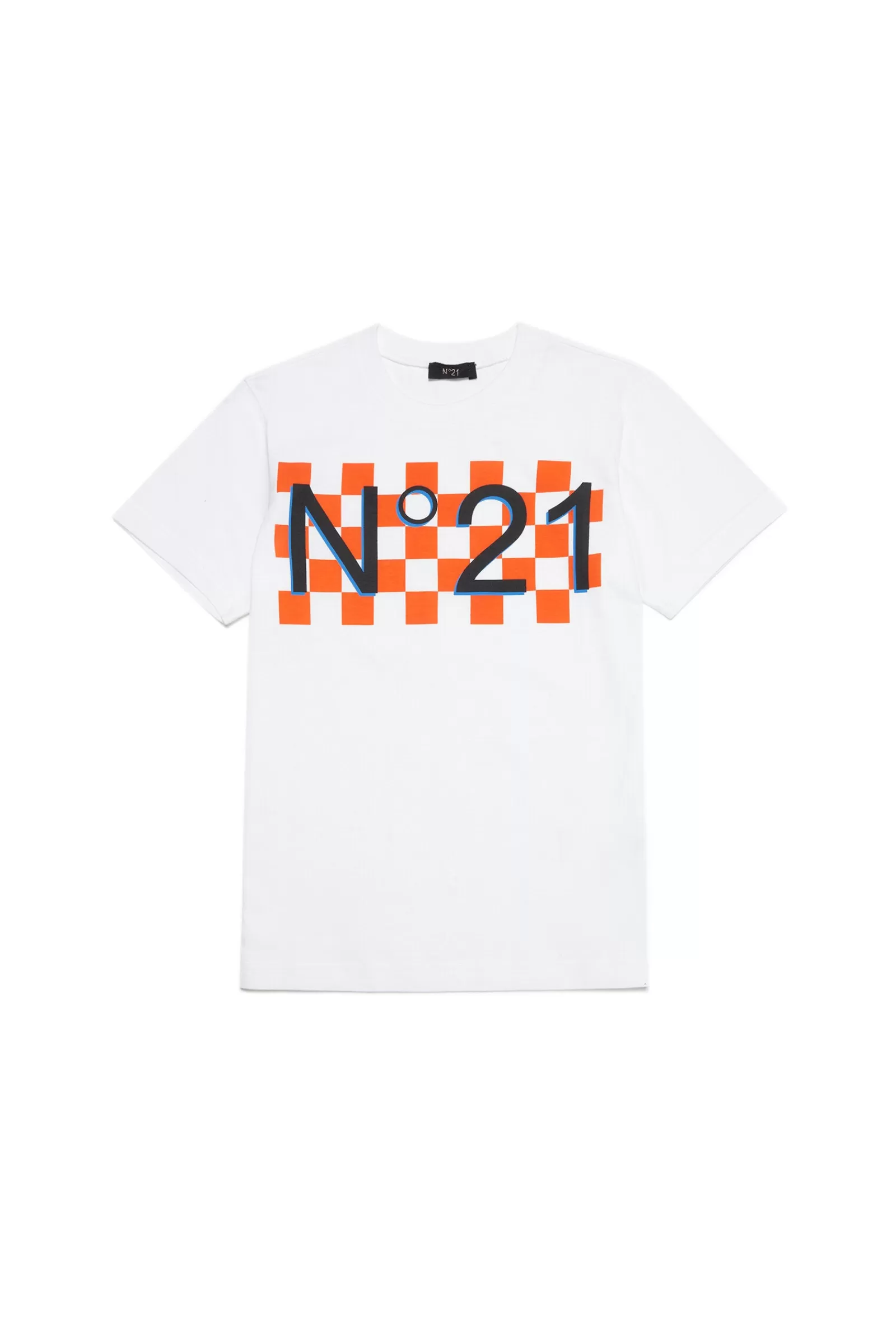 T-Shirt<N°21 T-Shirt Bianca In Jersey Con Stampa Damier E Logo Bianco