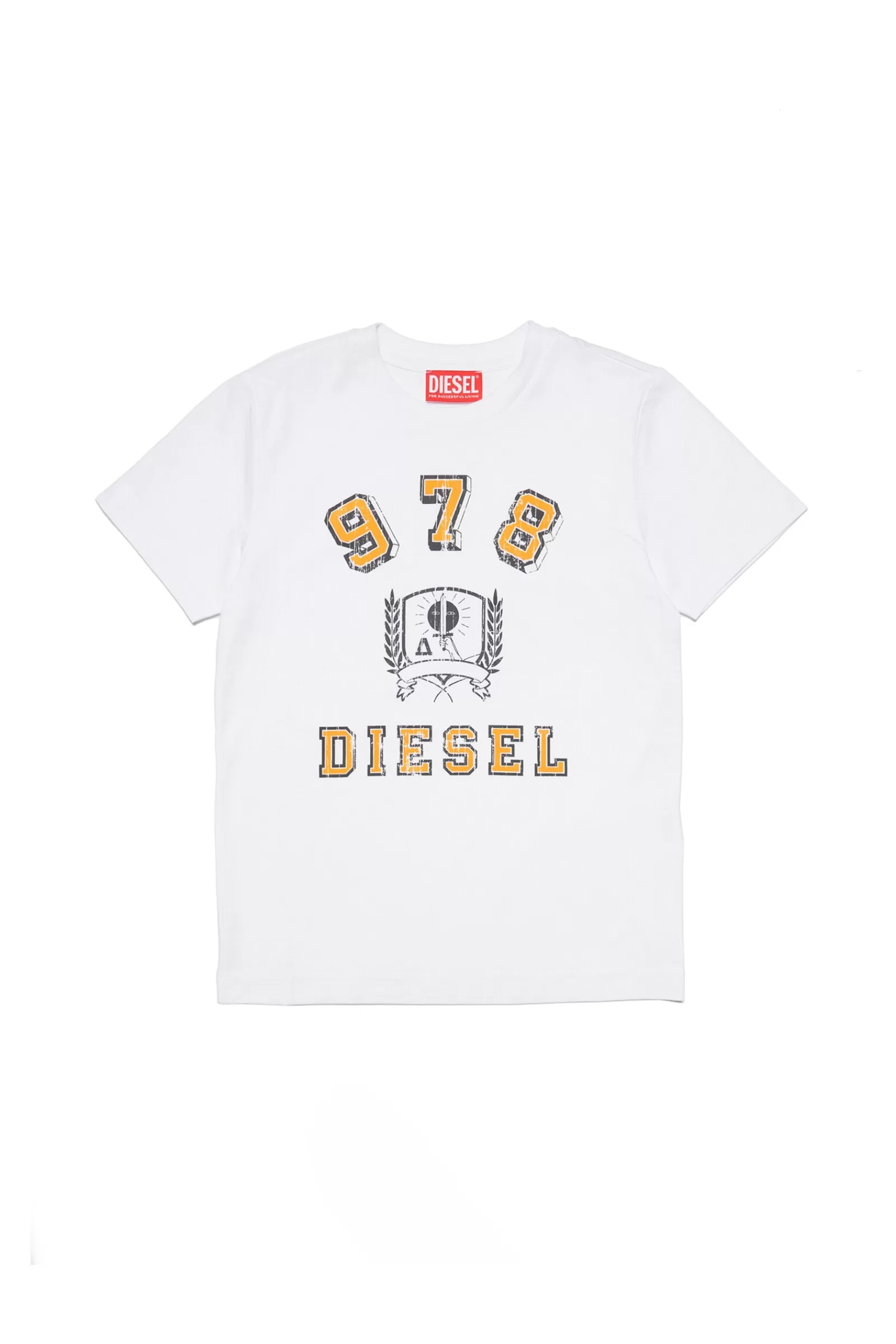 T-Shirt<DIESEL T-Shirt Bianca In Jersey Con Stemma E Logo Bianco