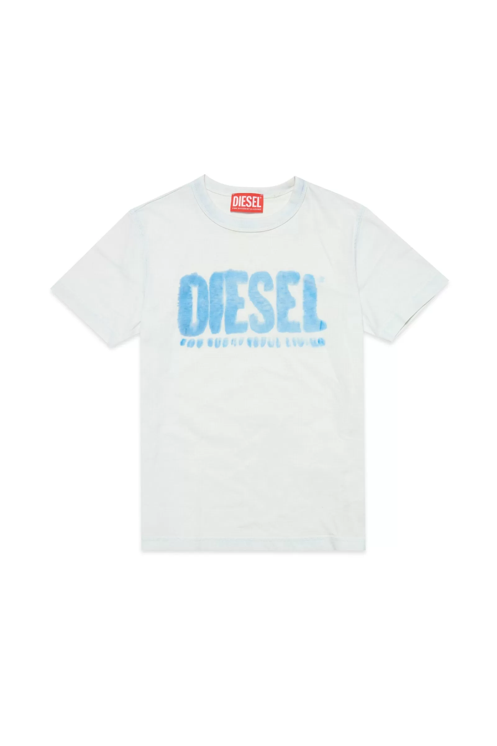 T-Shirt<DIESEL T-Shirt Blu In Cotone Con Logo Effetto Sbiadito Blu Crespo