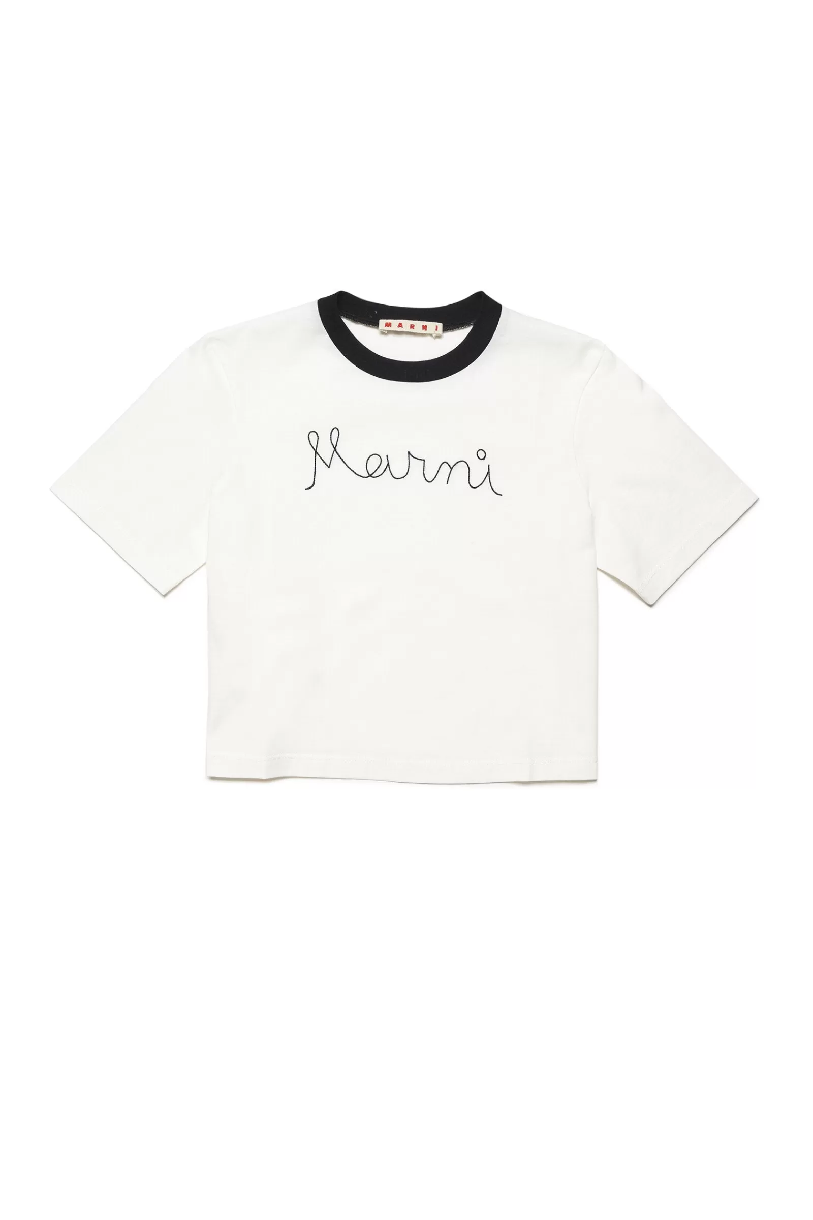 T-Shirt<MARNI T-Shirt Crop Girocollo In Jersey Con Logo Bianco Sporco