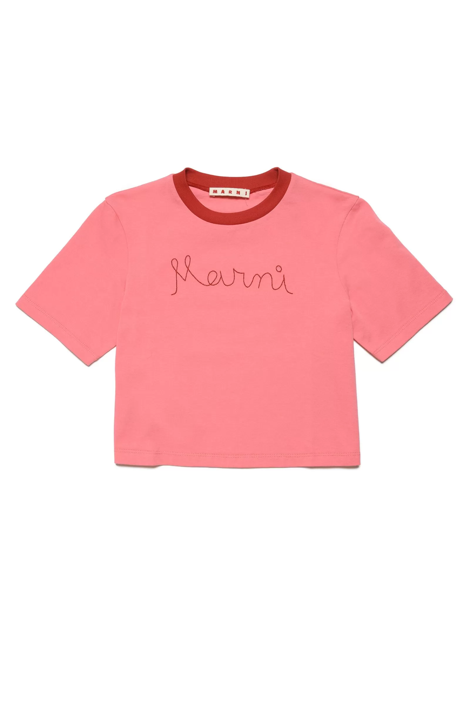 T-Shirt<MARNI T-Shirt Crop Girocollo In Jersey Con Logo Rosa Caramella