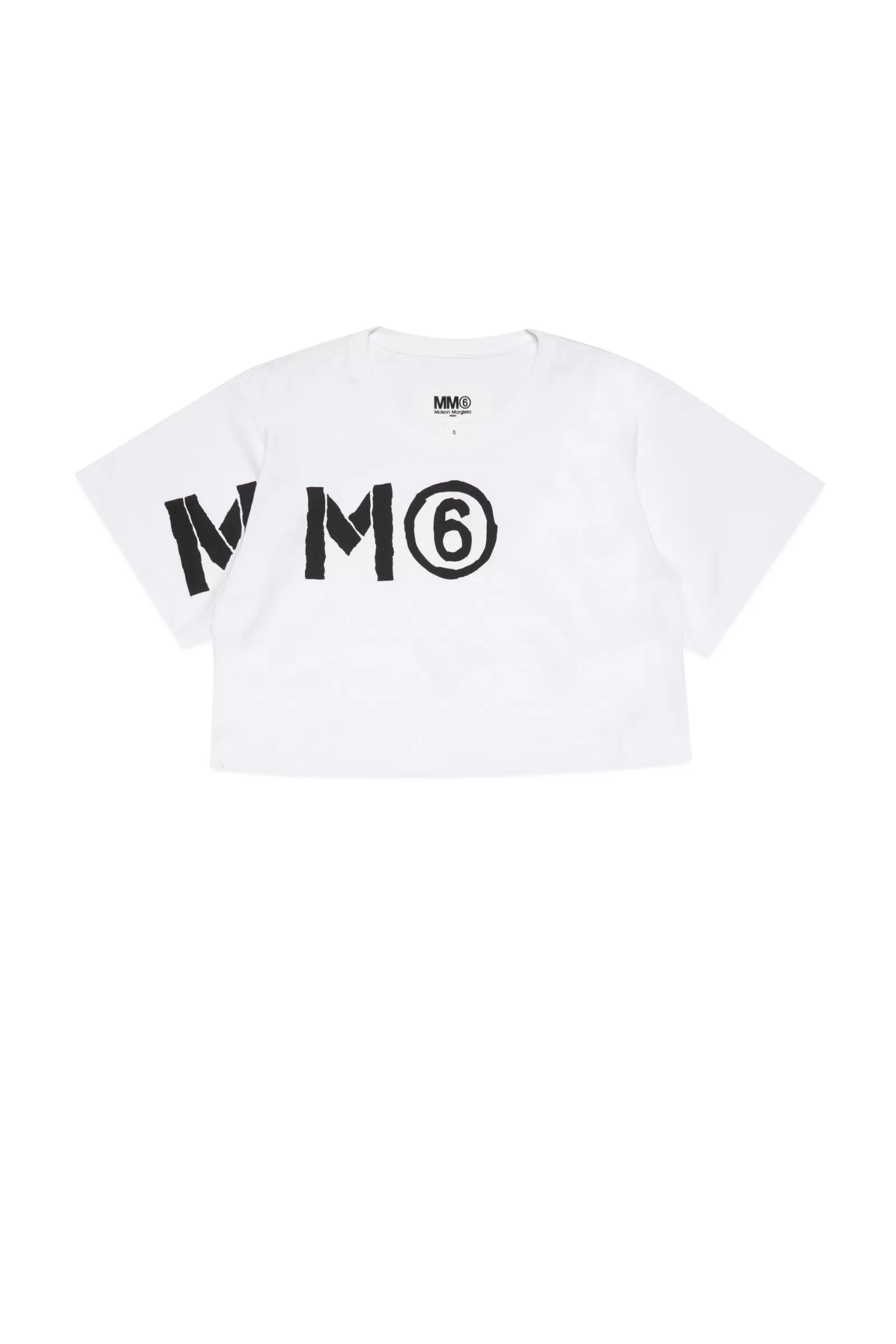 T-Shirt<MM6 MAISON MARGIELA T-Shirt Crop Girocollo In Jersey Con Logo Decentrato Bianco