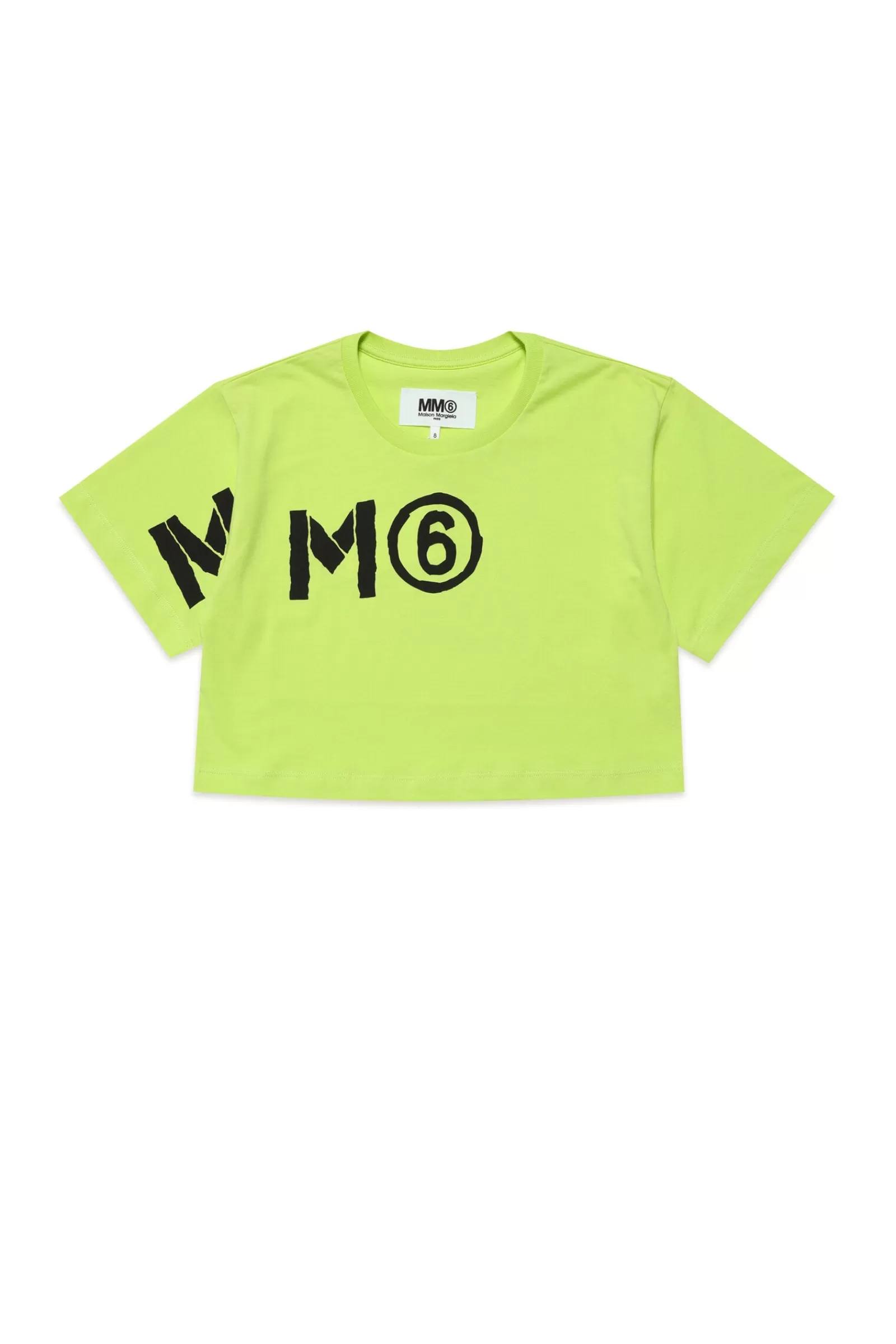 T-Shirt<MM6 MAISON MARGIELA T-Shirt Crop Girocollo In Jersey Con Logo Decentrato Verde Slime