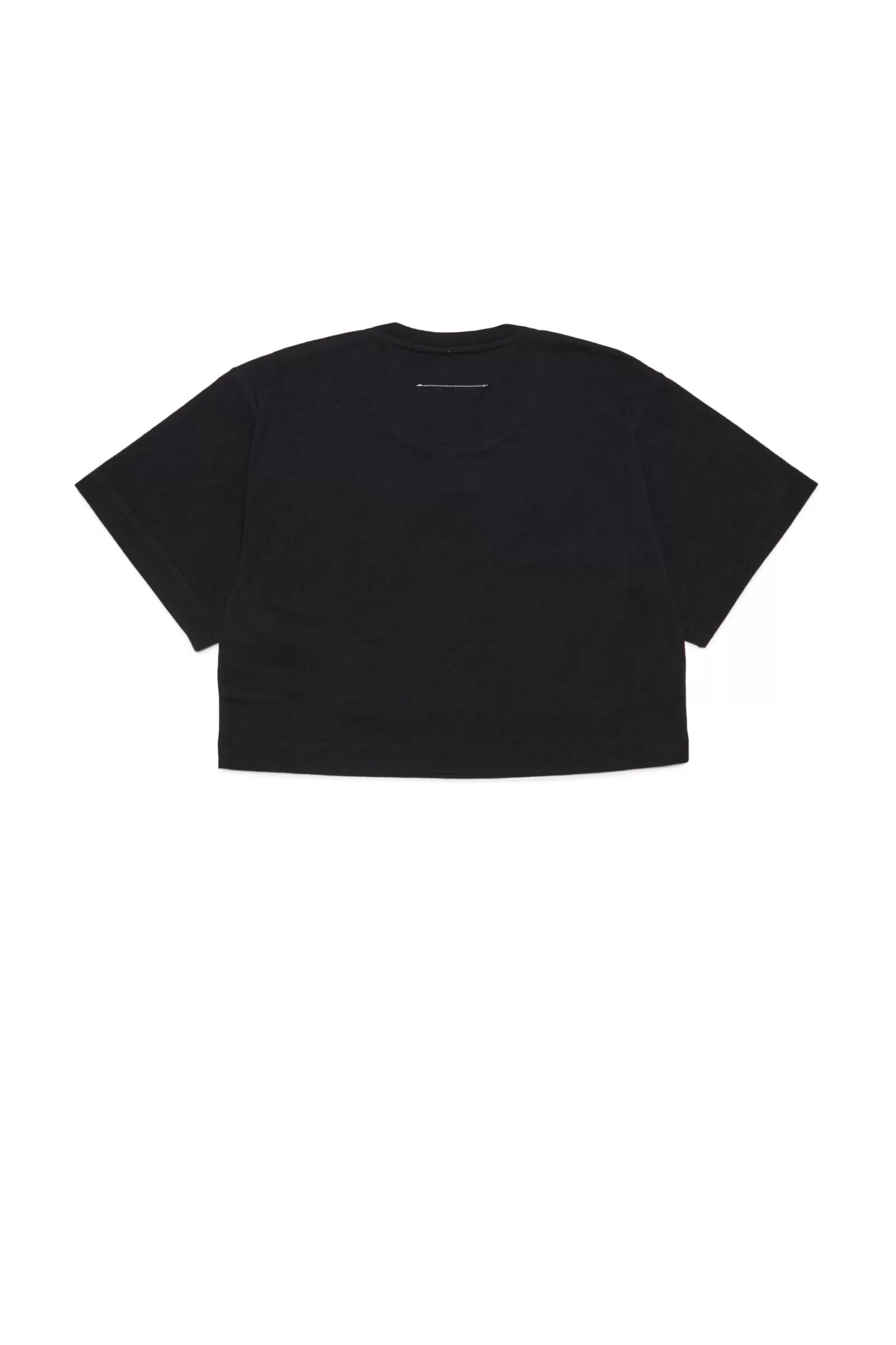 T-Shirt<MM6 MAISON MARGIELA T-Shirt Crop Girocollo In Jersey Con Logo Decentrato Nero