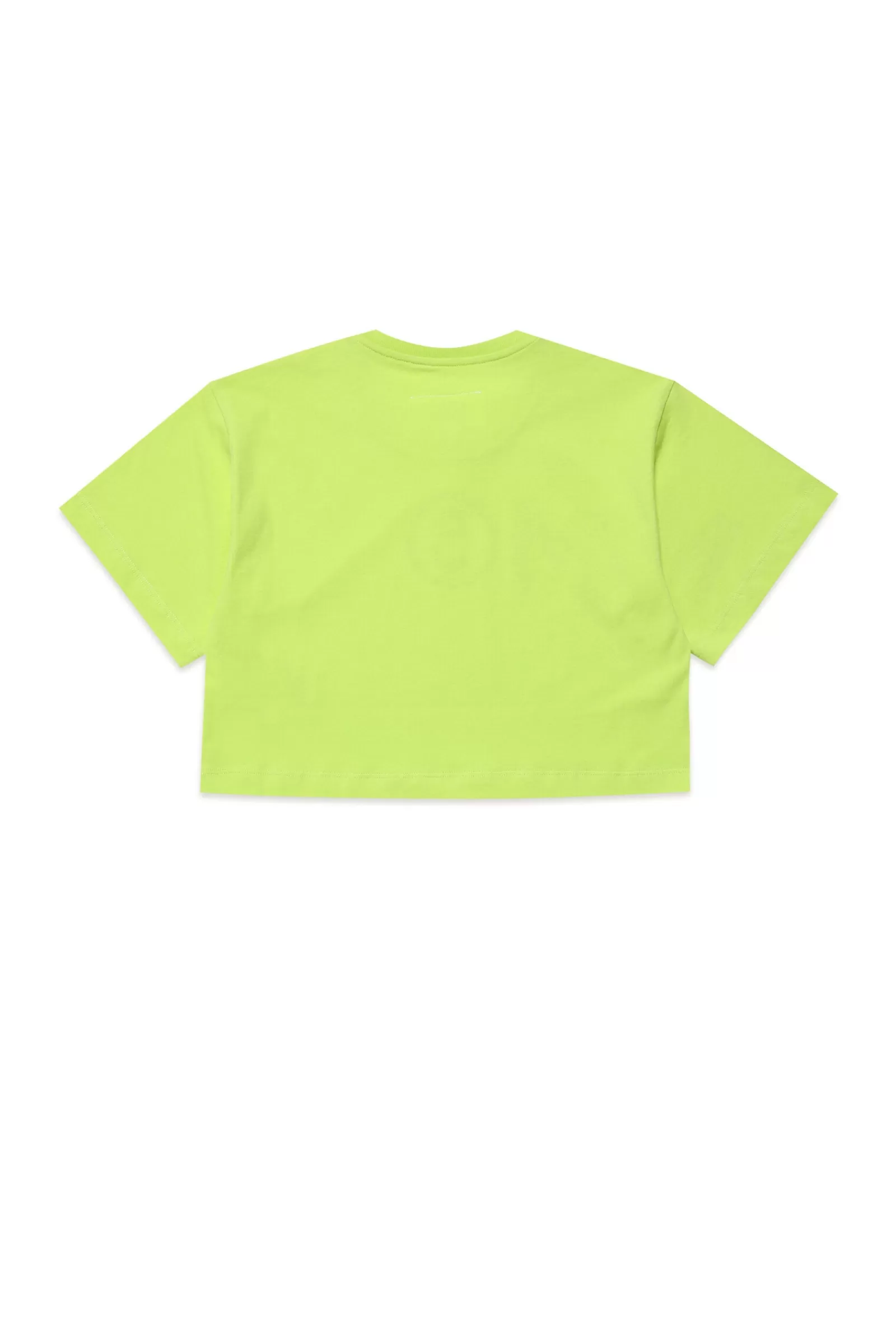 T-Shirt<MM6 MAISON MARGIELA T-Shirt Crop Girocollo In Jersey Con Logo Decentrato Verde Slime