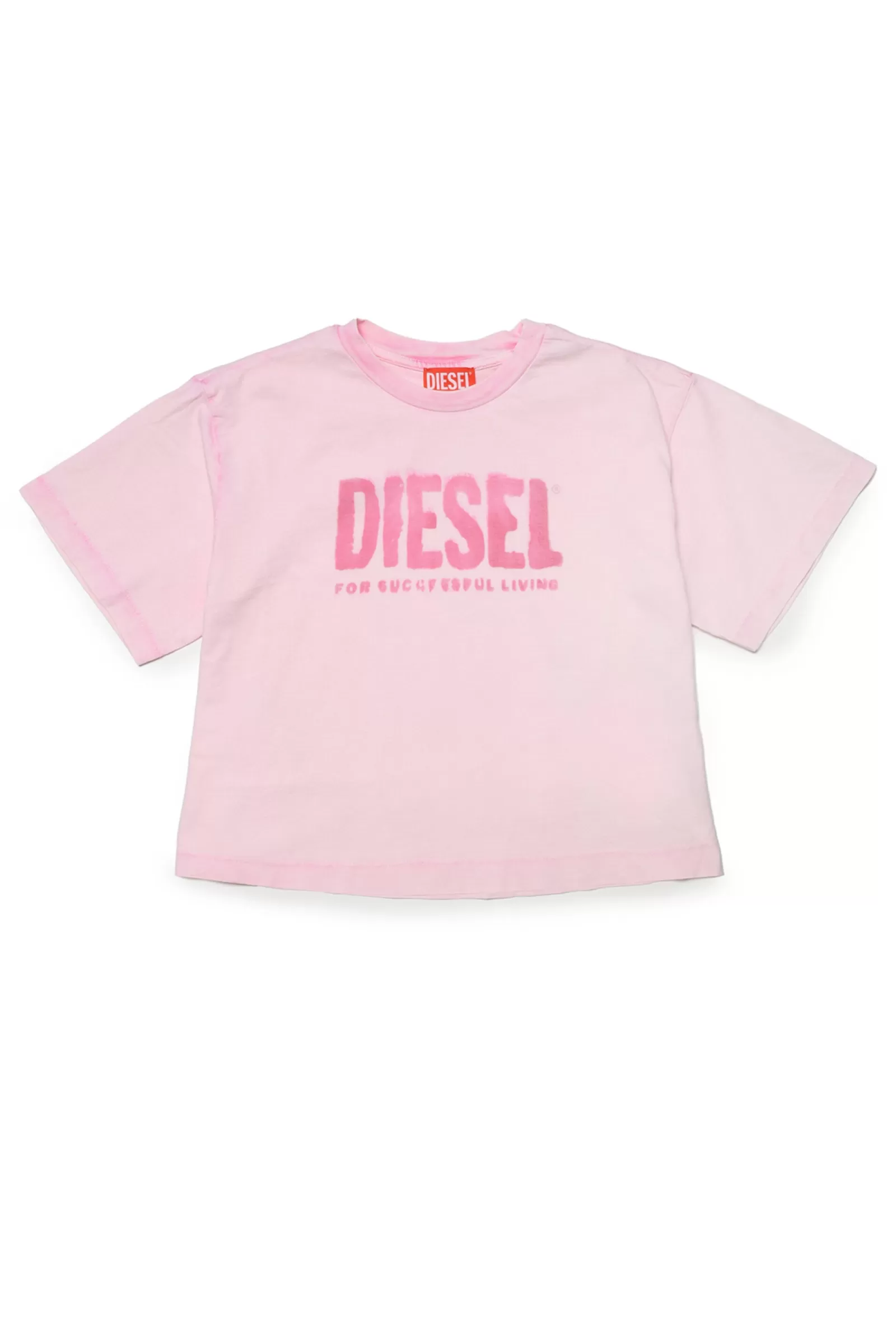 T-Shirt<DIESEL T-Shirt Cropped In Cotone Con Logo Effetto Sbiadito Rosa Pastello