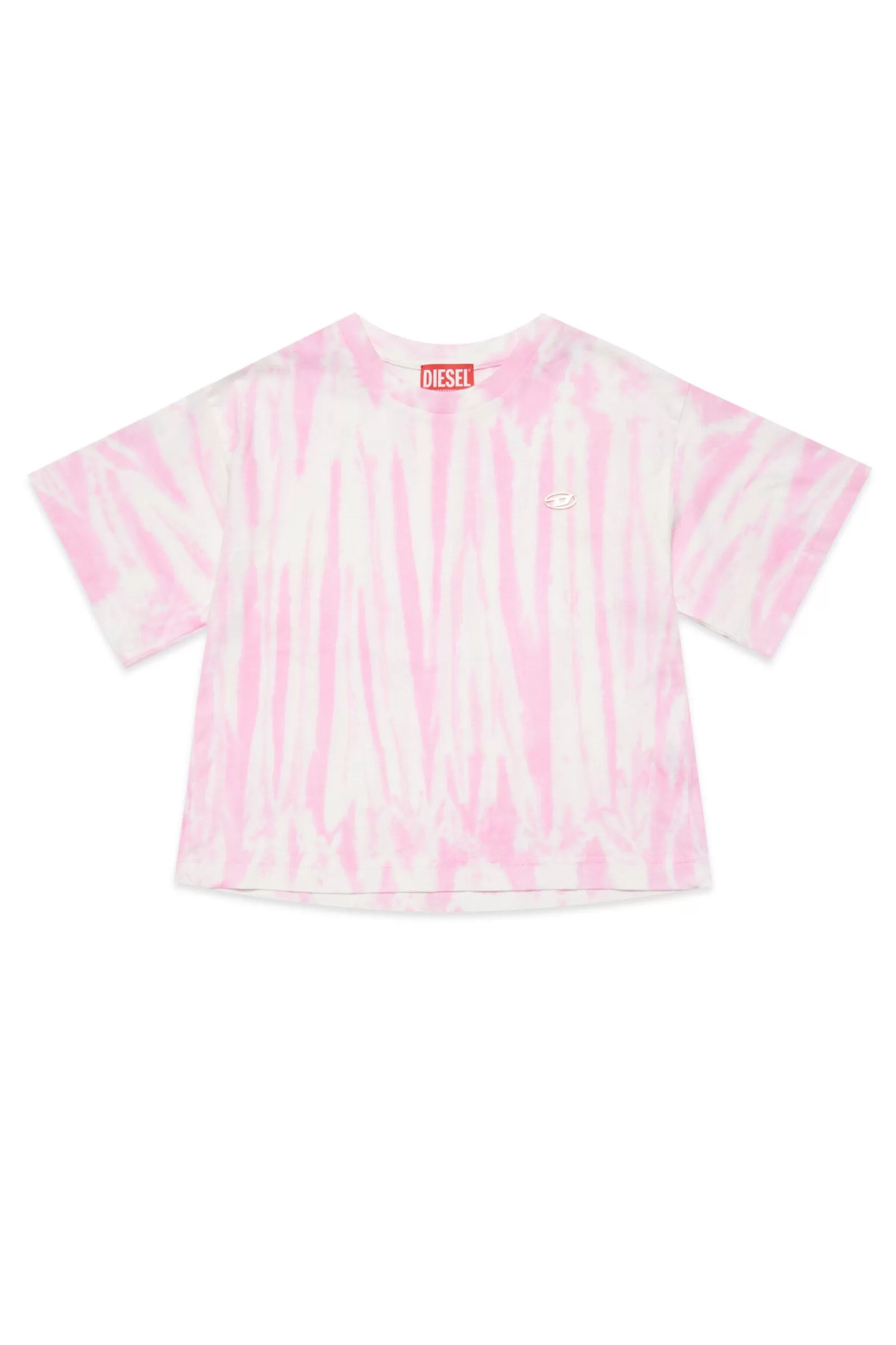 T-Shirt<DIESEL T-Shirt Cropped In Jersey Con Effetto Tie Dye Rosa Pastello