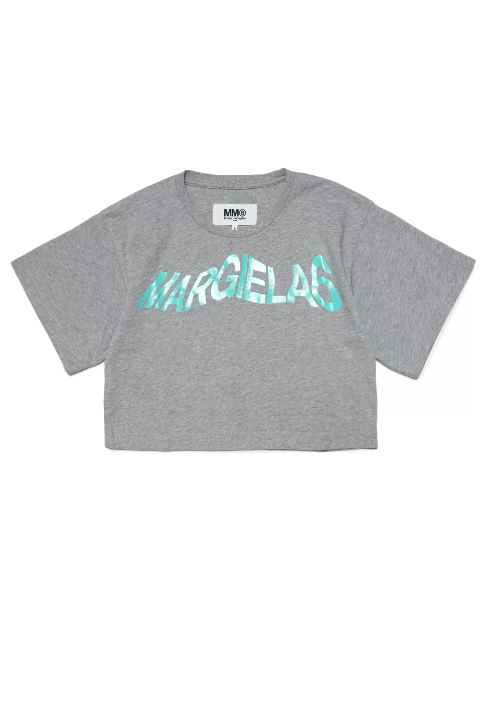 T-Shirt<MM6 MAISON MARGIELA T-Shirt Cropped In Jersey Con Logo Effetto Fluido Grigio Melange