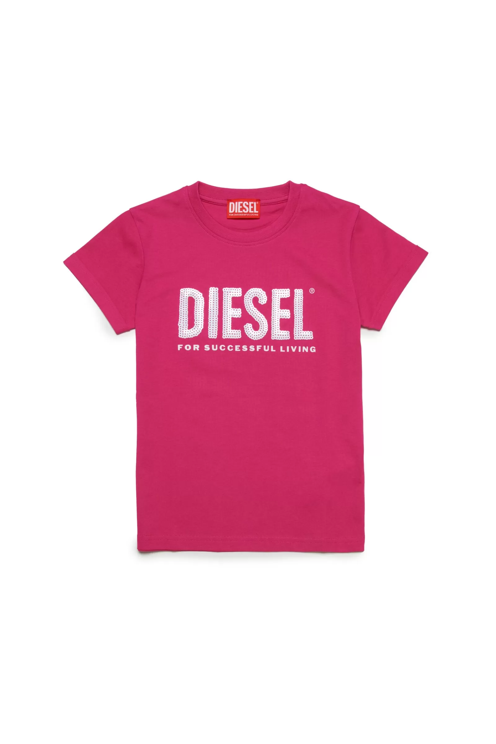 T-Shirt<DIESEL T-Shirt Fucsia Con Logo In Paillettes Rosa Intenso