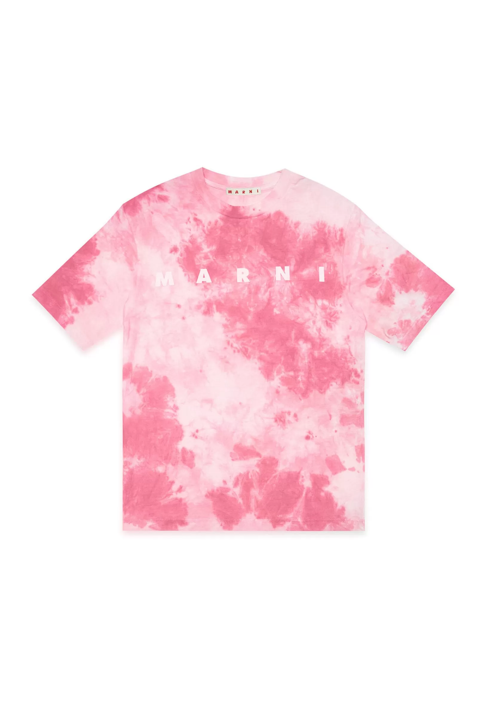 T-Shirt<MARNI T-Shirt Fucsia Effetto Tie-Dye Con Logo Fucsia Luminoso